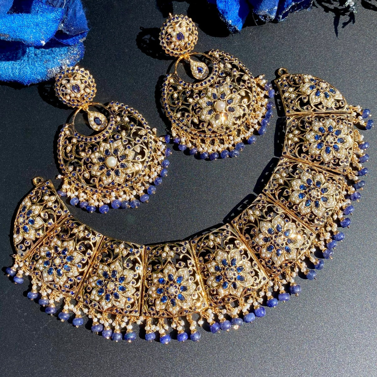 Edwardian Era Inspired | Gold Plated Indian Necklace Set | Fusion Silver Jewelry