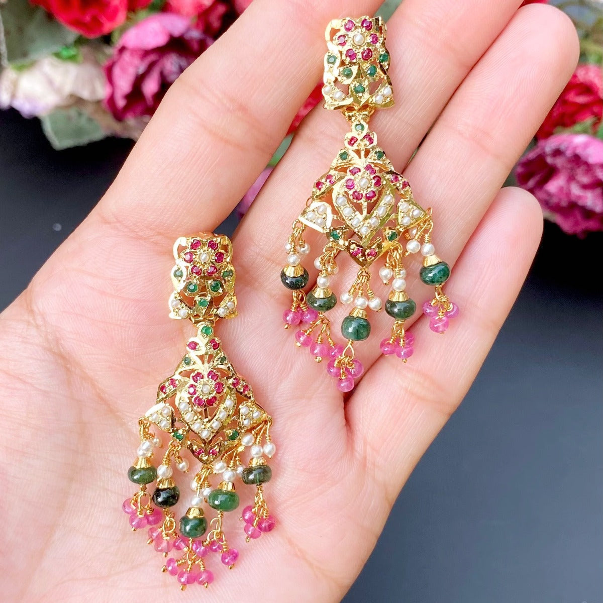 hyderabadi earrings in ruby emerald