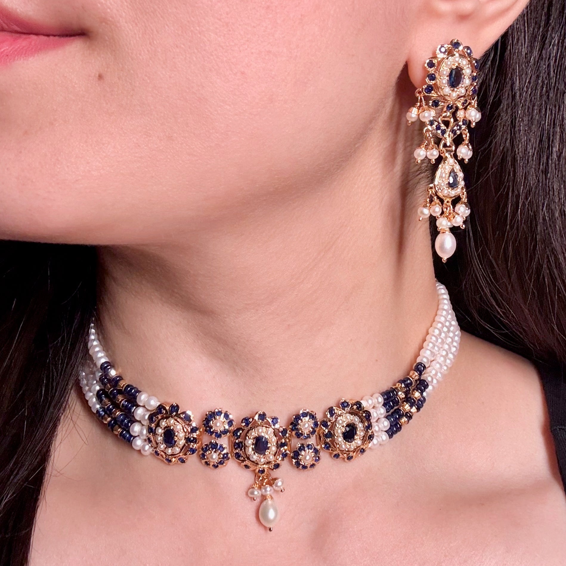 Premium Gold Plated Jadau Choker Set | Sterling Silver Base  NS 436