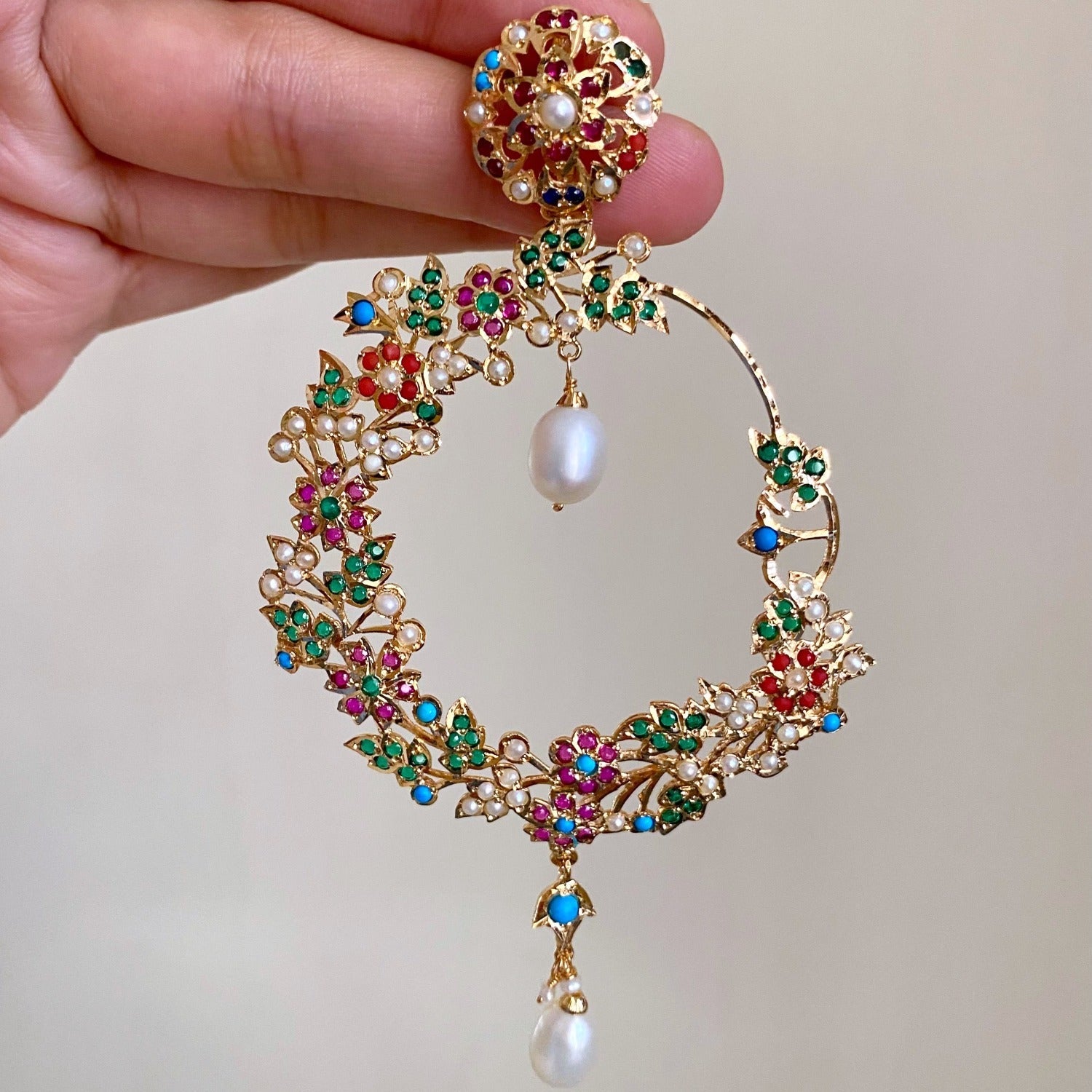 floral Navaratna earrings for women