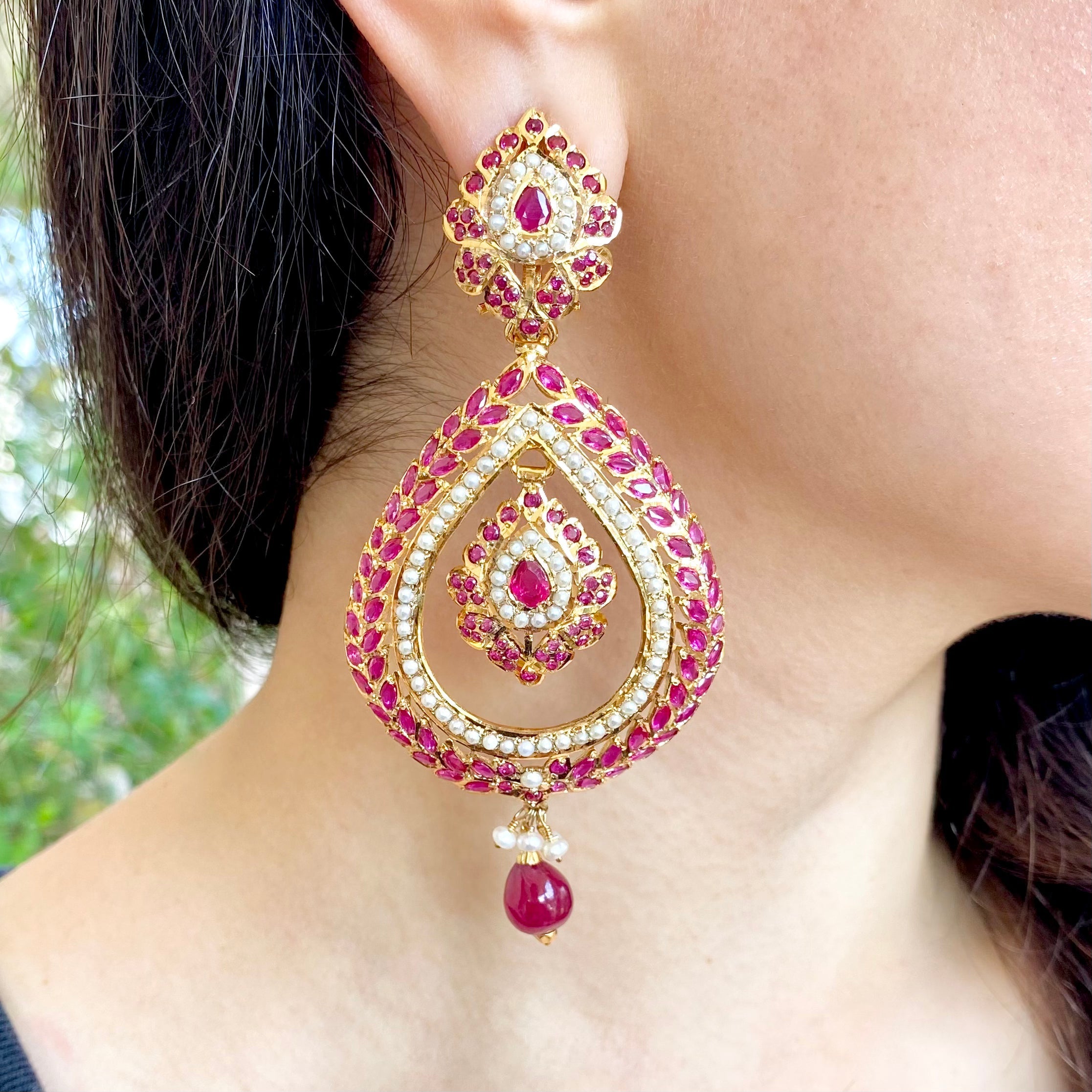 Multicolored Studded Chandbali Earrings in Gold Plated Silver ER 310