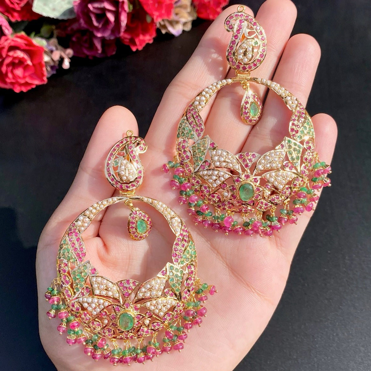 rajasthani bridal jarau chandbali earrings