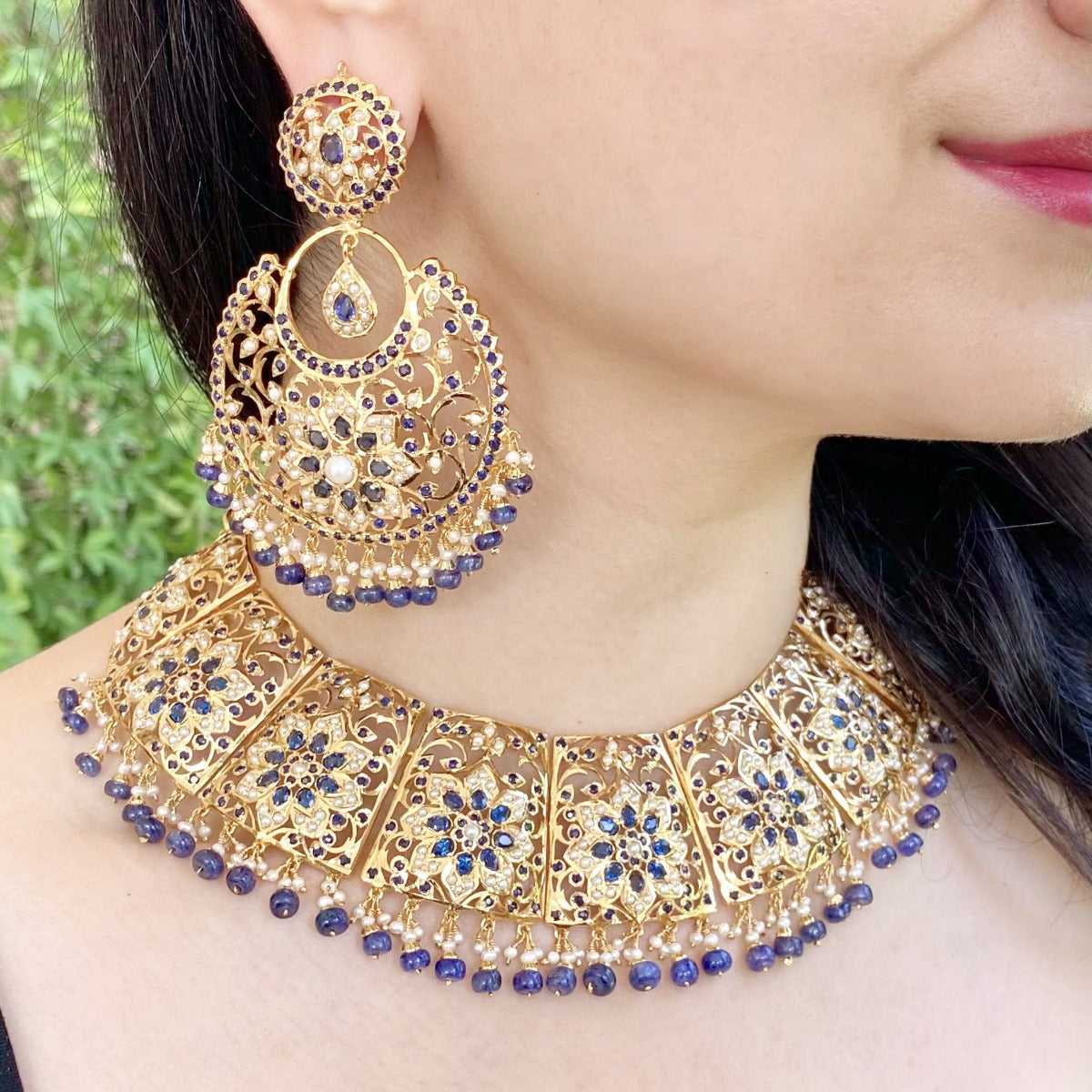 Edwardian Era Inspired | Gold Plated Indian Necklace Set | Fusion Silver Jewelry