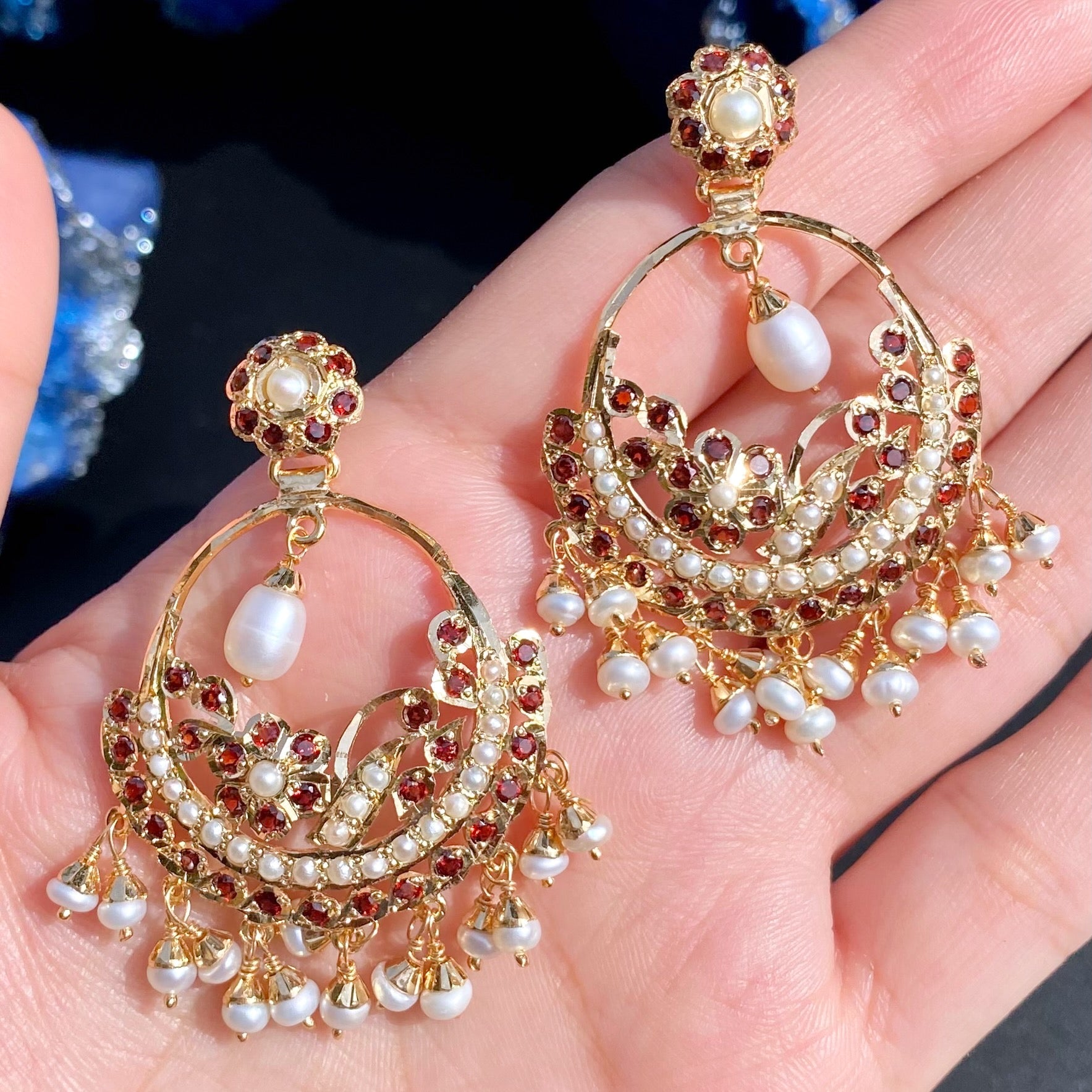 garnet chandbali earrings gold plated silver