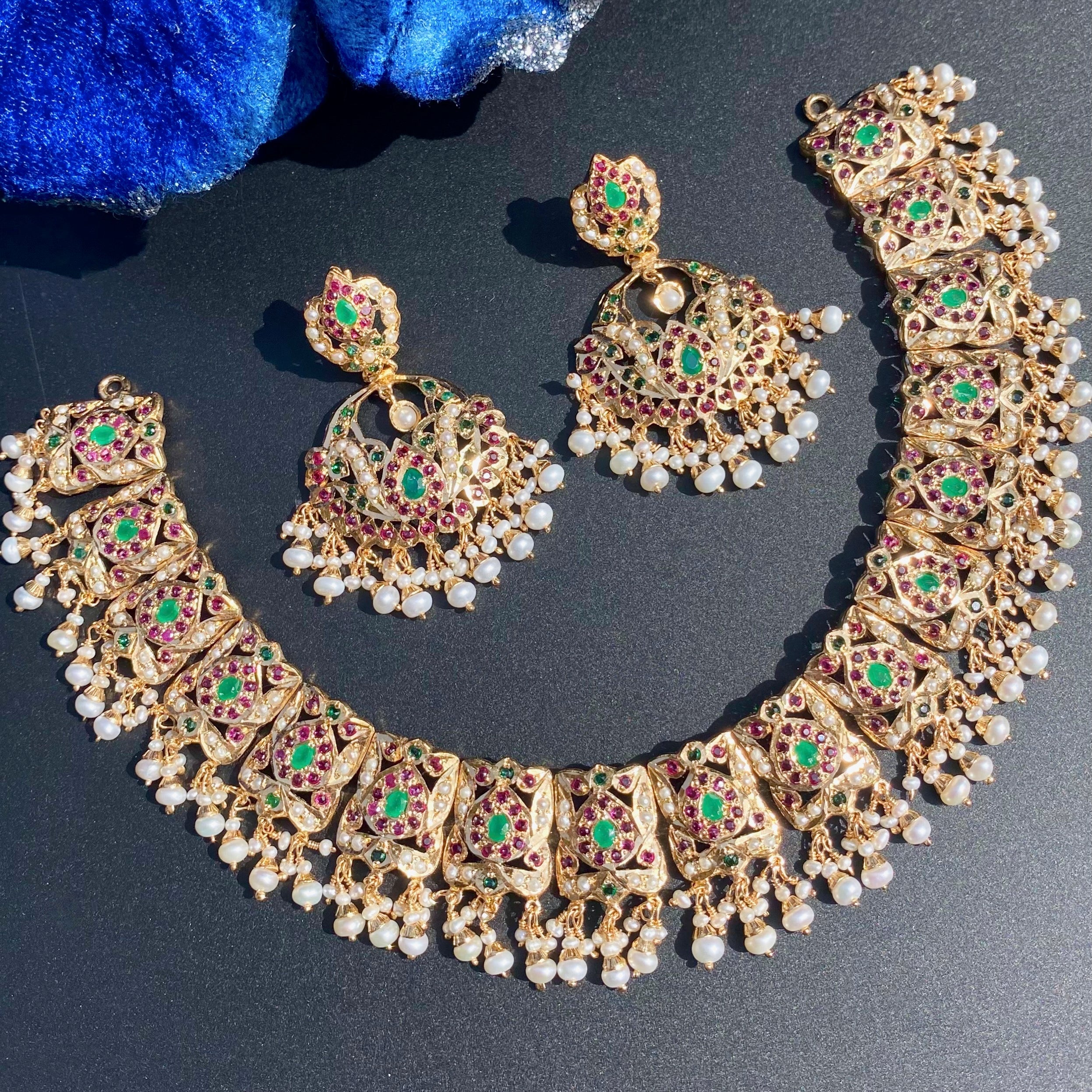 Multicolours Jadau Set | Gold Plated Silver Jewellery Online NS 474