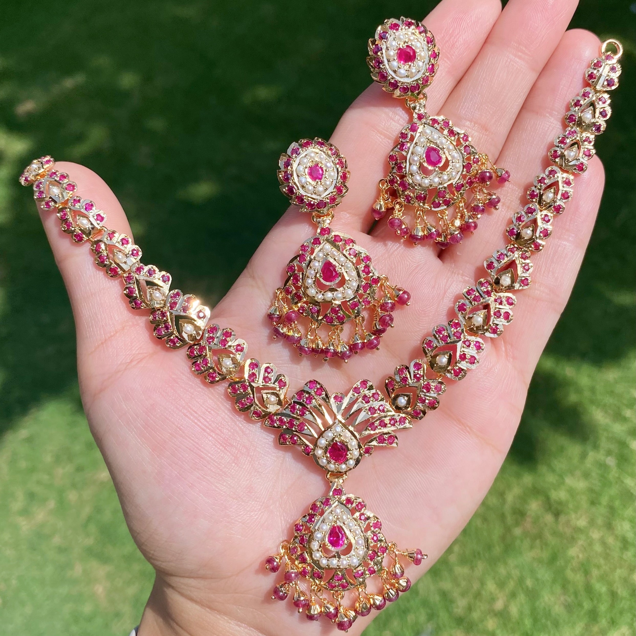 ruby necklace gold plated on pure silver base