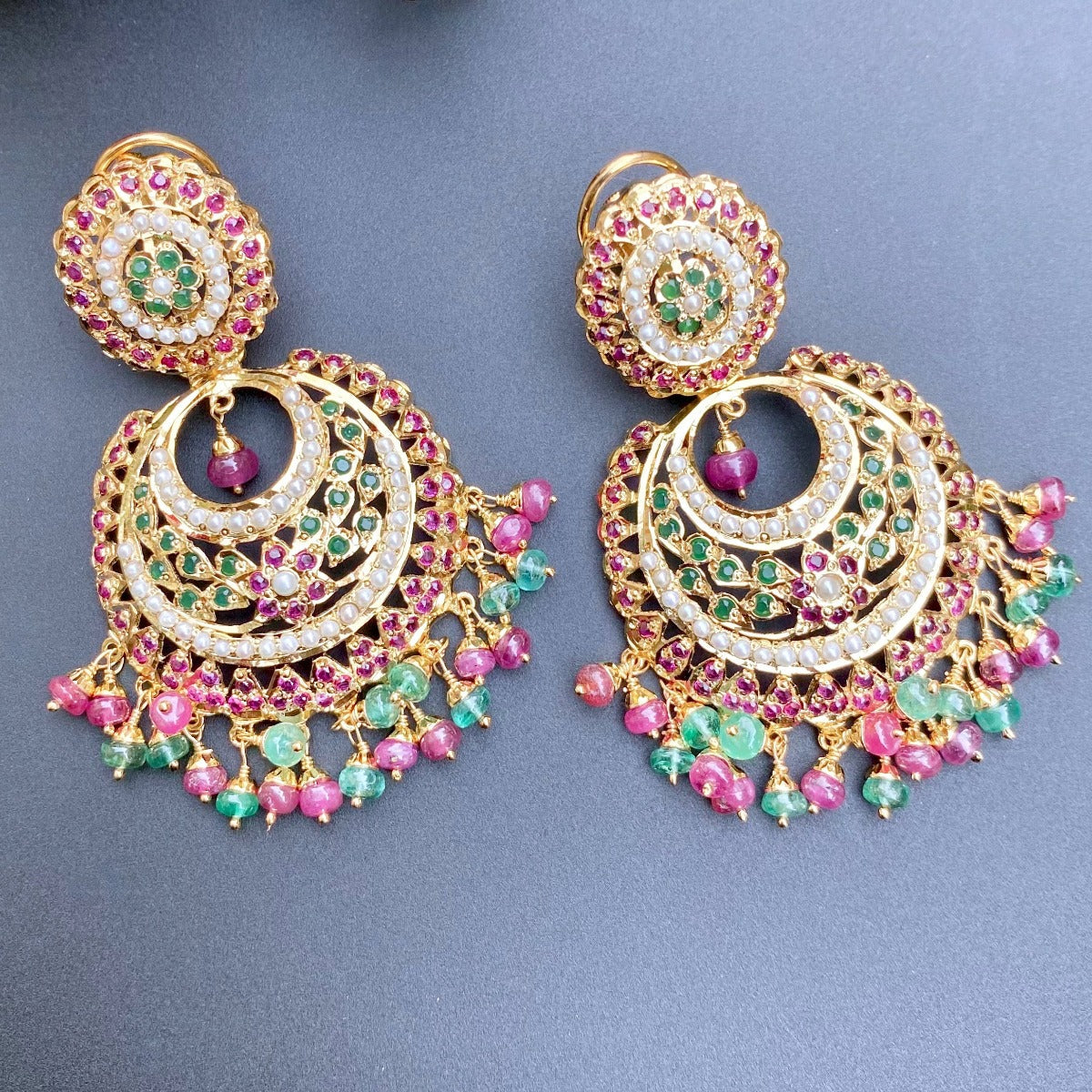 brijbala earrings with ruby emerald and pearls