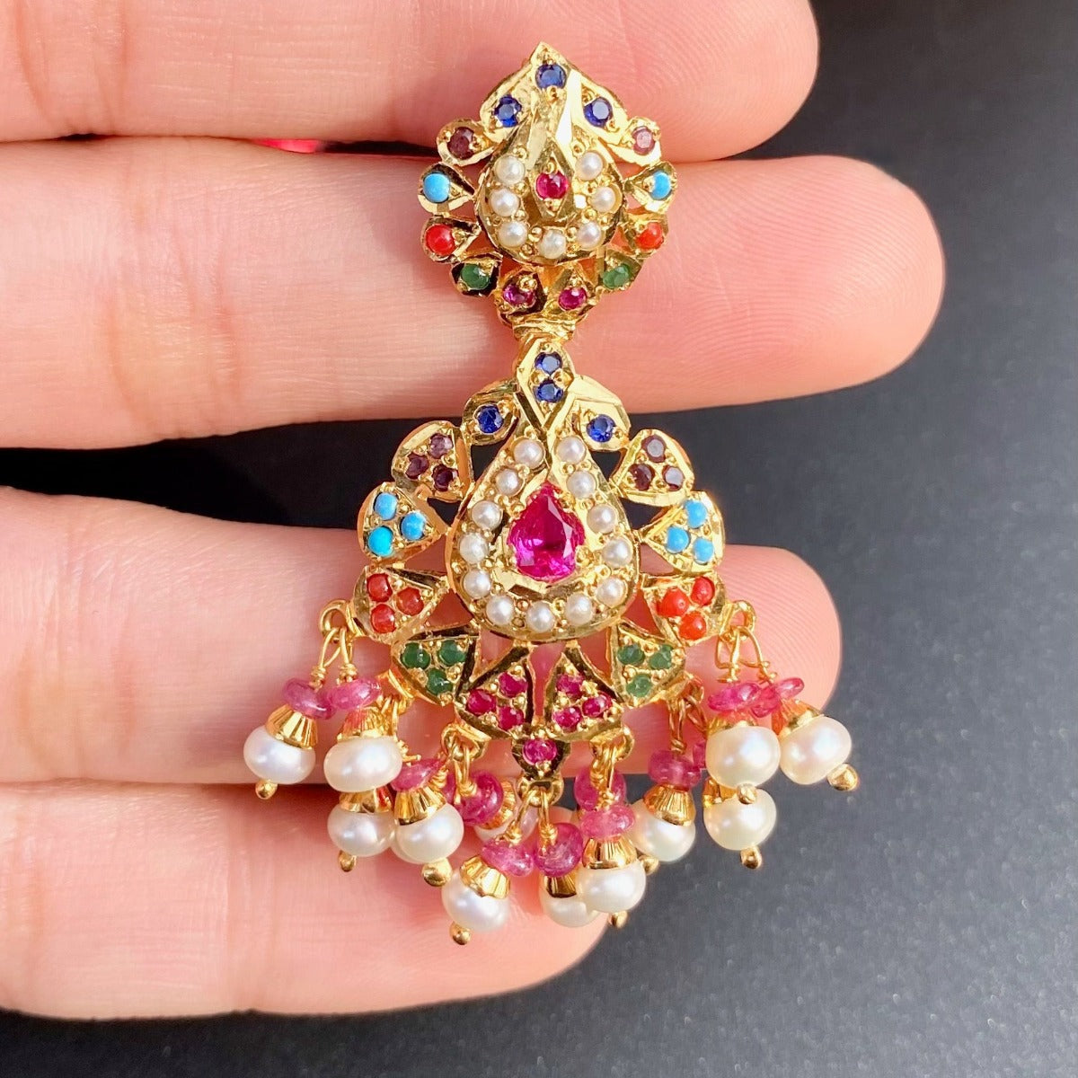 Delicate Navratna Earrings | Gold Plated on 925 Silver ER 431