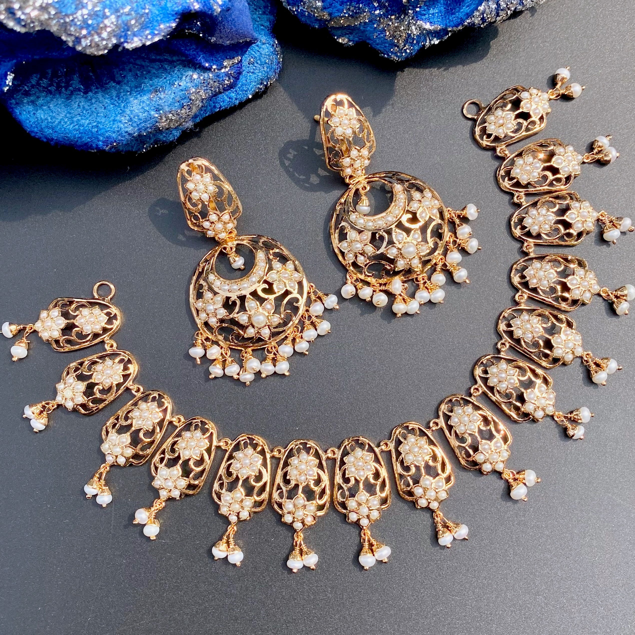 Indo Western Pearl Jewellery | Freshwater Pearls Set | Gold Plated NS 469