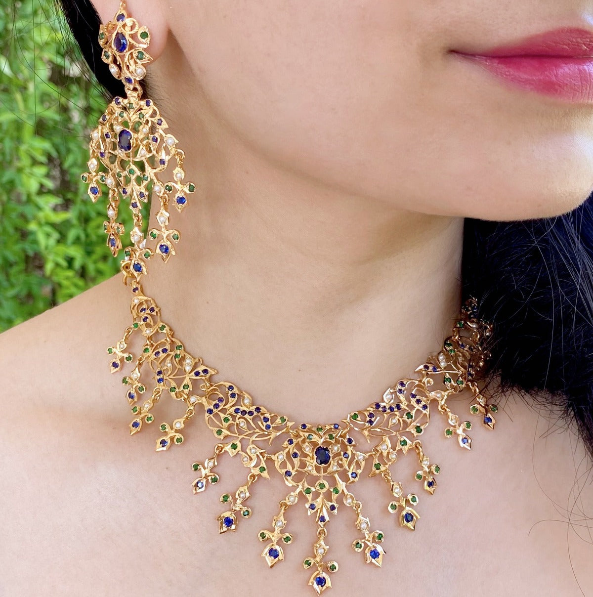 Hyderabadi blue sapphire jewelry set for women