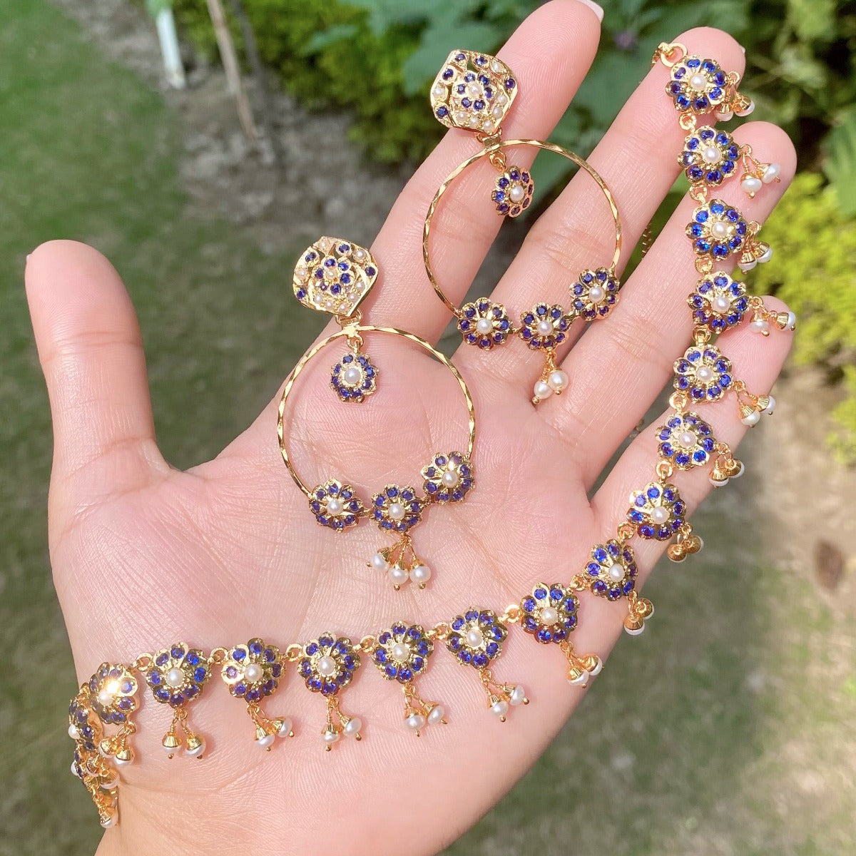 floral pakistani necklace with chandbali