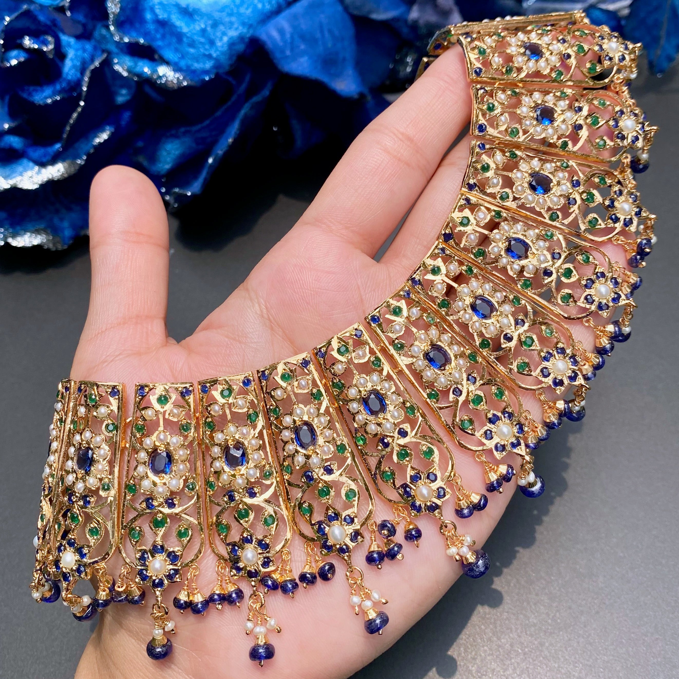 Bridal Wear Jadau Necklace Set | Gold Plated on Sterling Silver NS 415