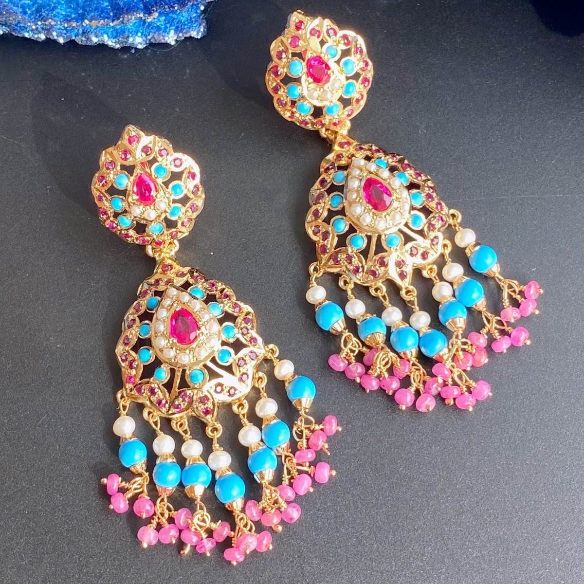 gold plated turquoise earrings