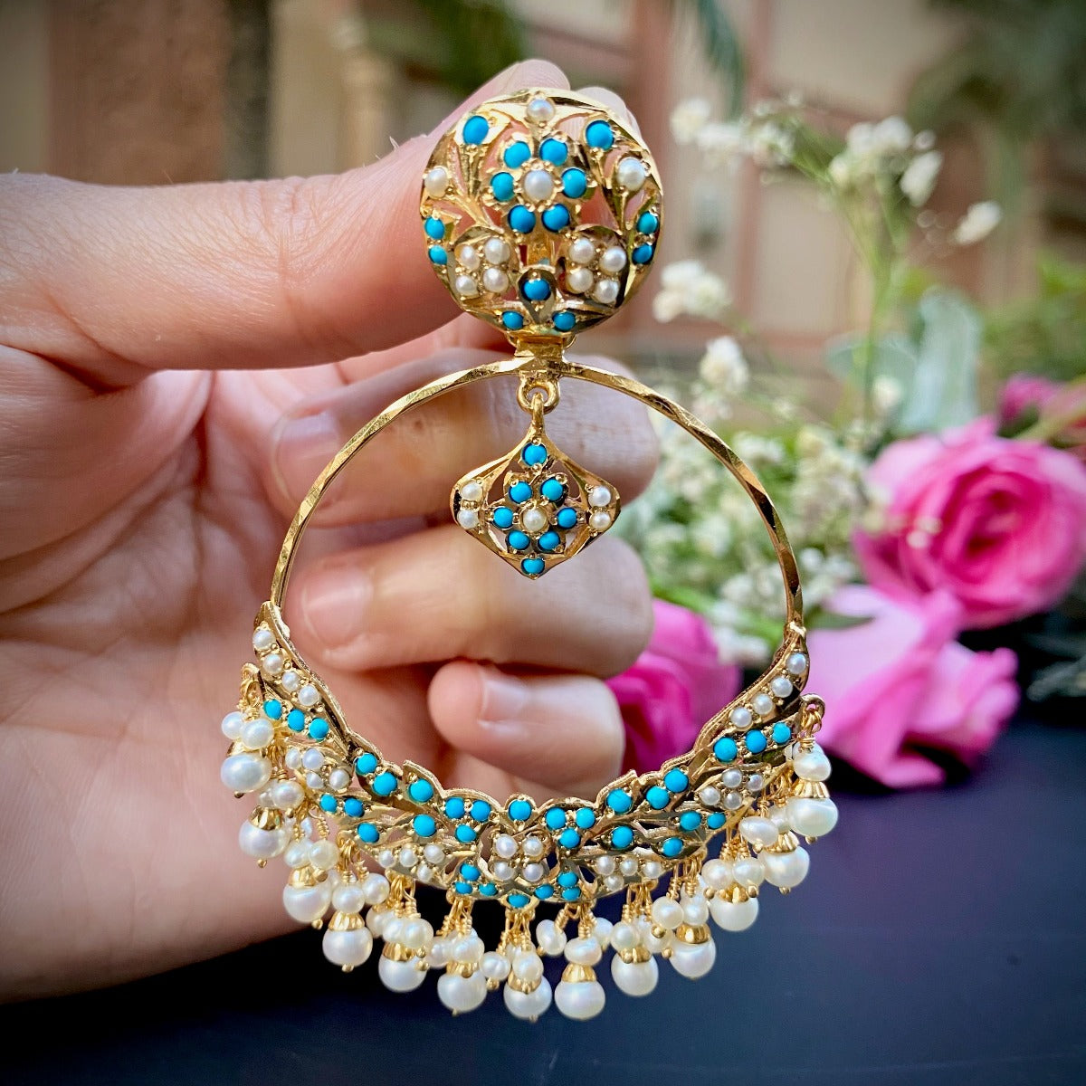 Punjabi gold plated Firoza Chandbali