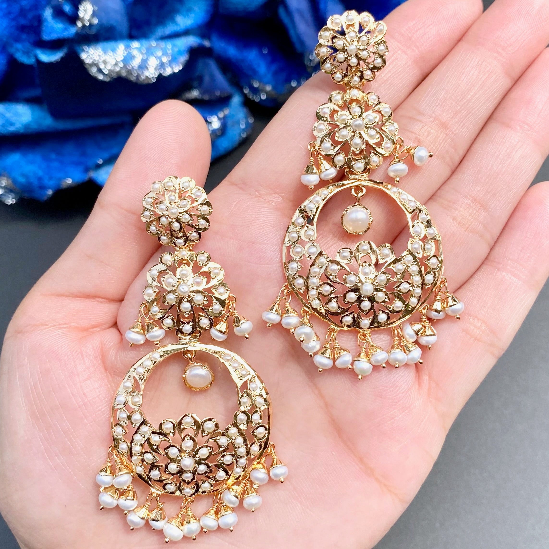 Pearl Necklace with Long Chandbali Earrings | Gold Plated Pearl Jewelry NS 467