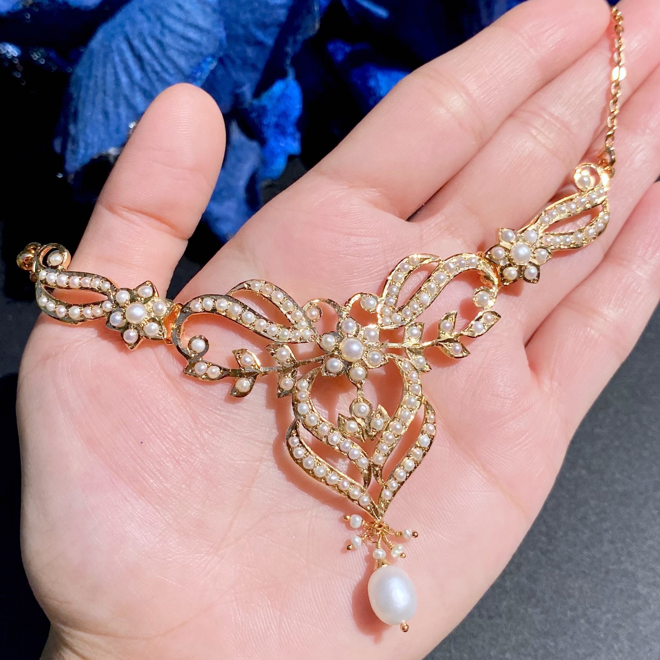 Silver and Pearl Jewelry Set | Gold Plated | Antique Design NS 417