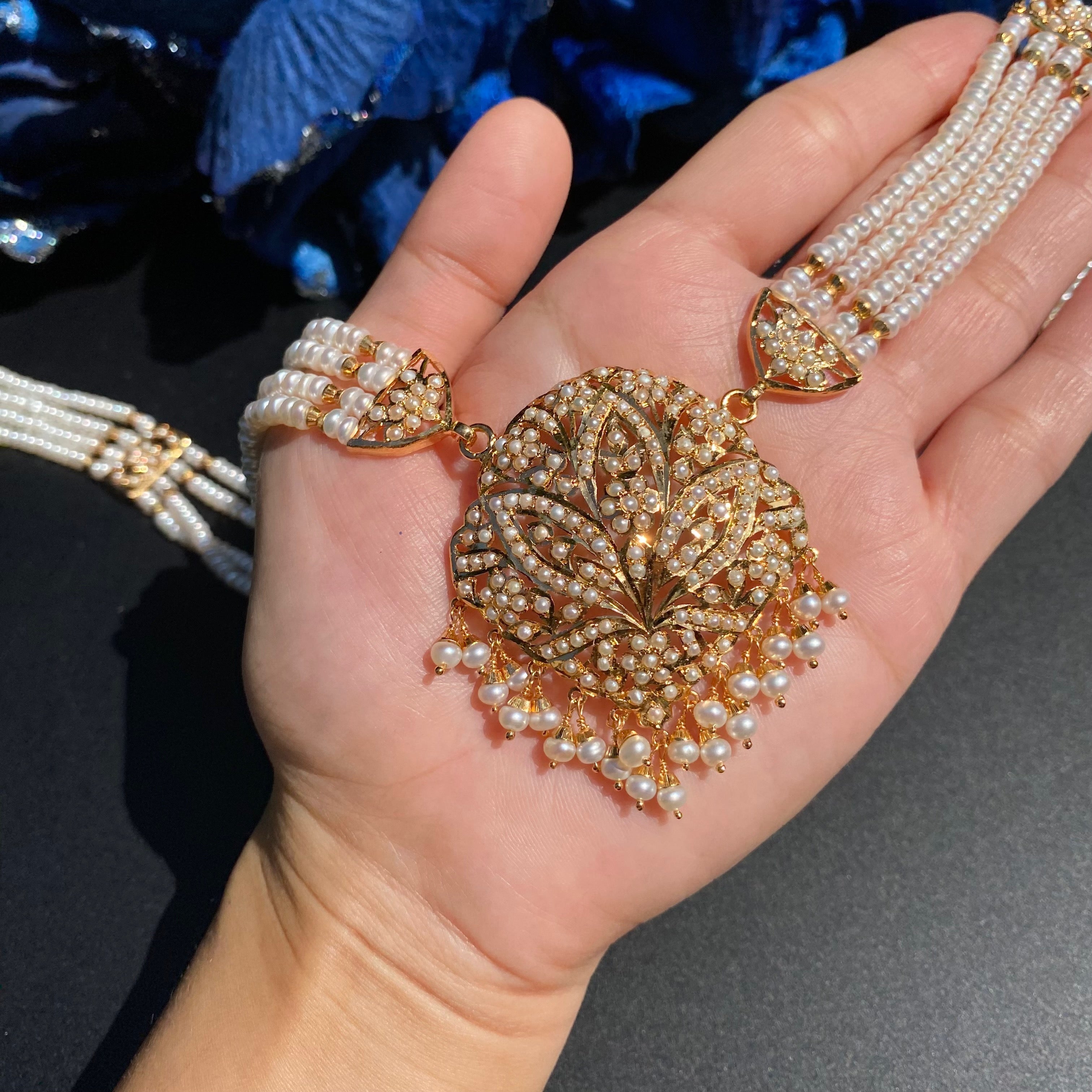 Authentic Pearl Rani Haar Set | Traditional Design | Gold Plated on Silver Base NS 423