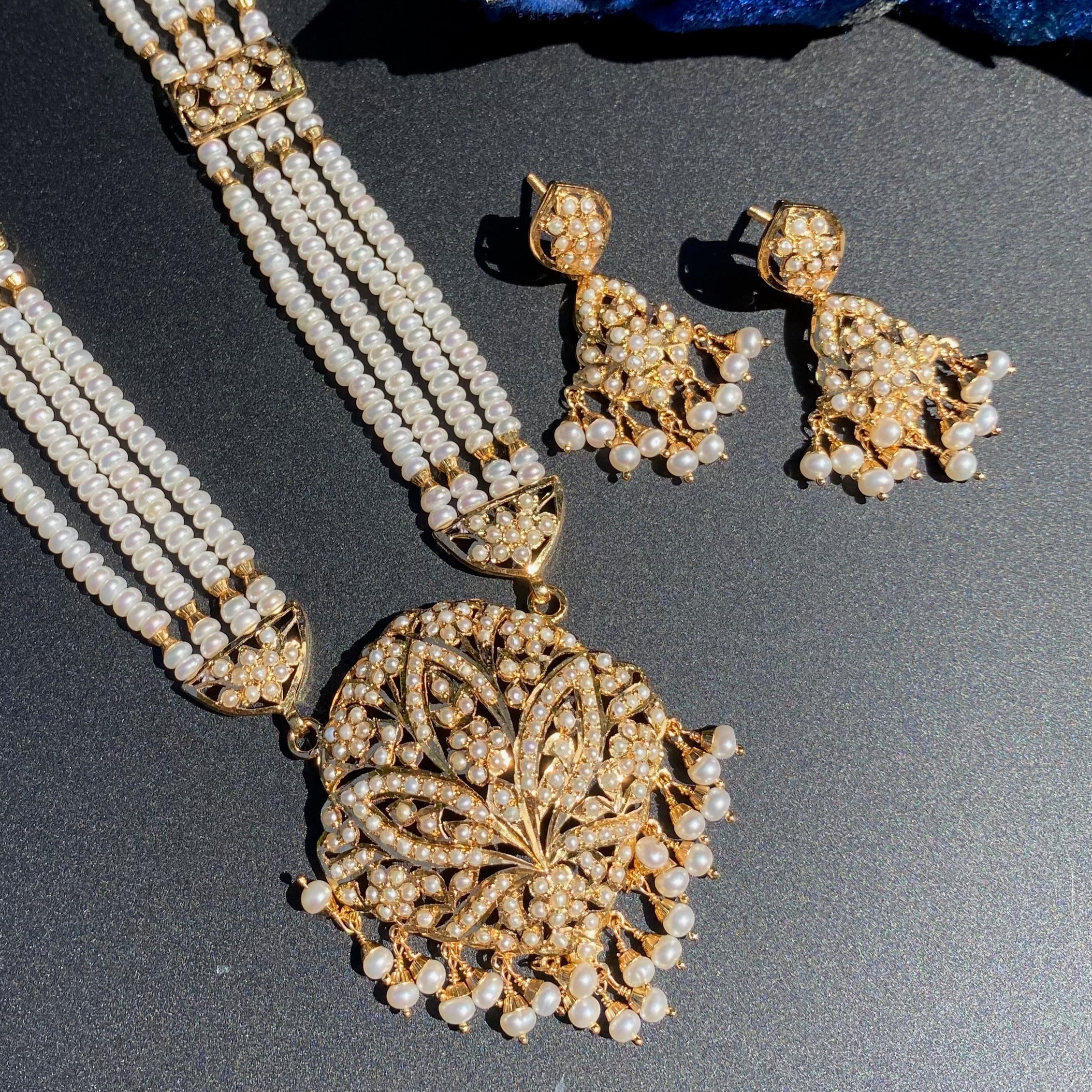 Authentic Pearl Rani Haar Set | Traditional Design | Gold Plated on Silver Base NS 423