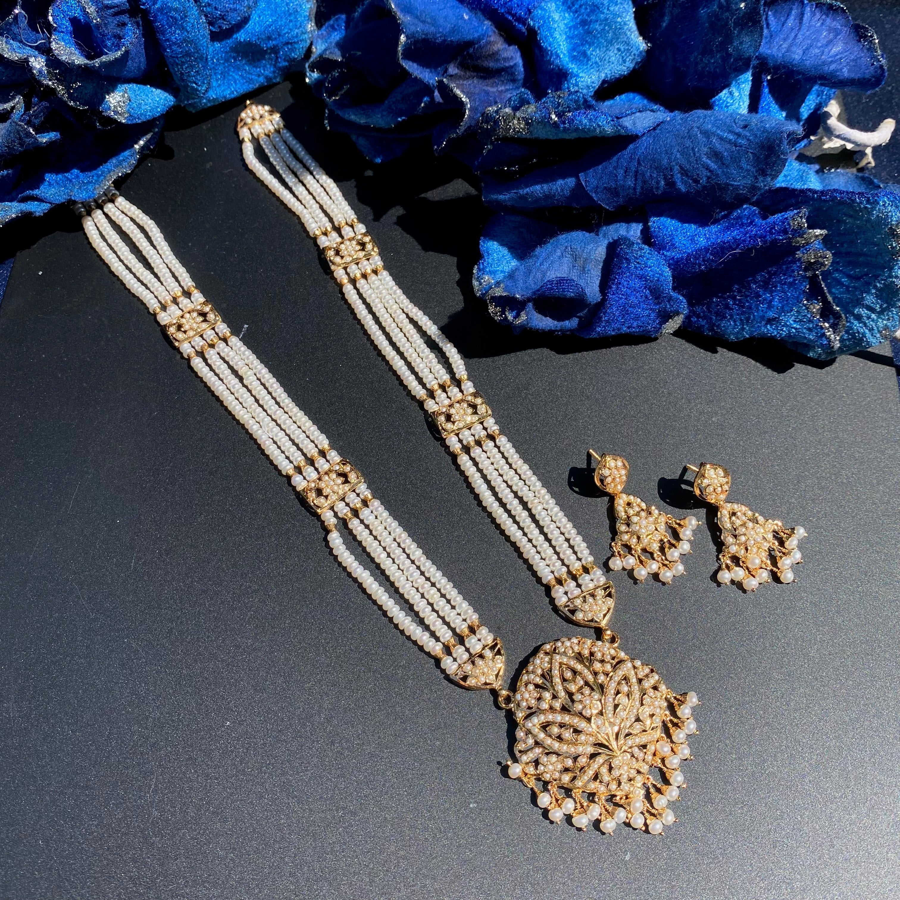 Authentic Pearl Rani Haar Set | Traditional Design | Gold Plated on Silver Base NS 423