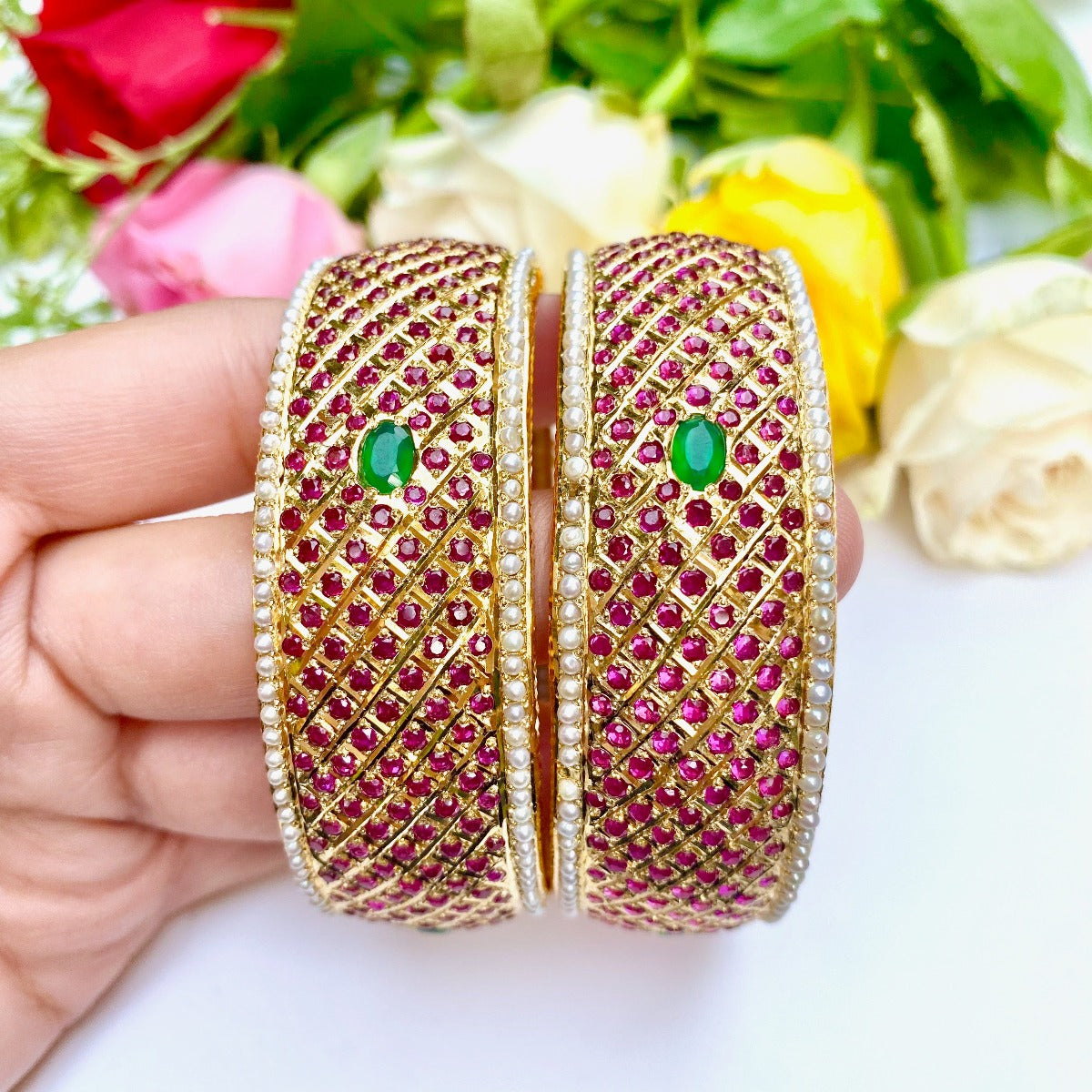 kundan bangles made in gold polished silver