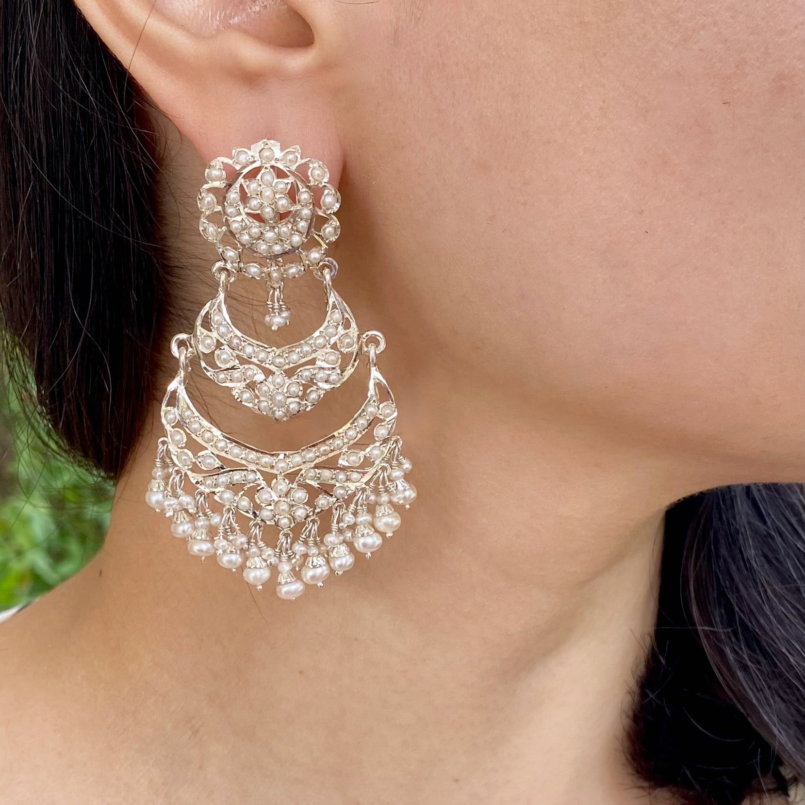 fusion silver earrings, indo western wear