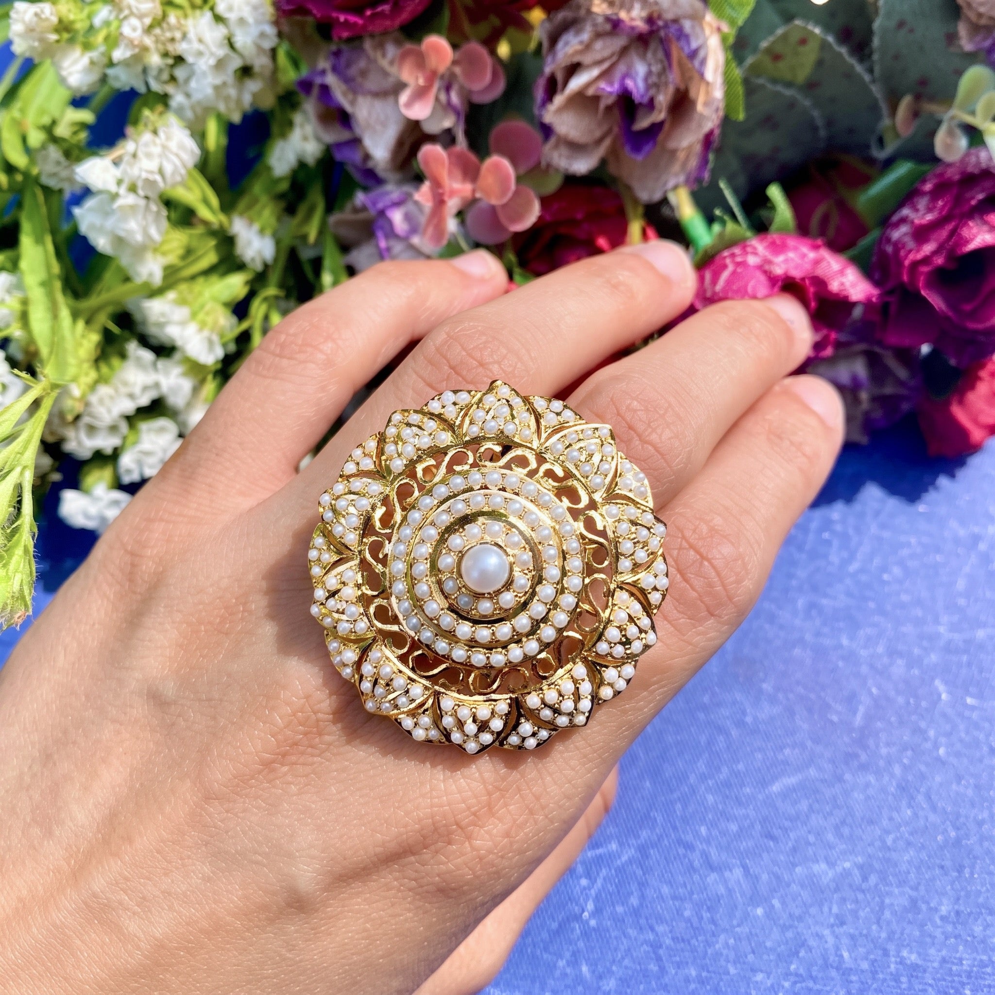 gold plated pearl ring