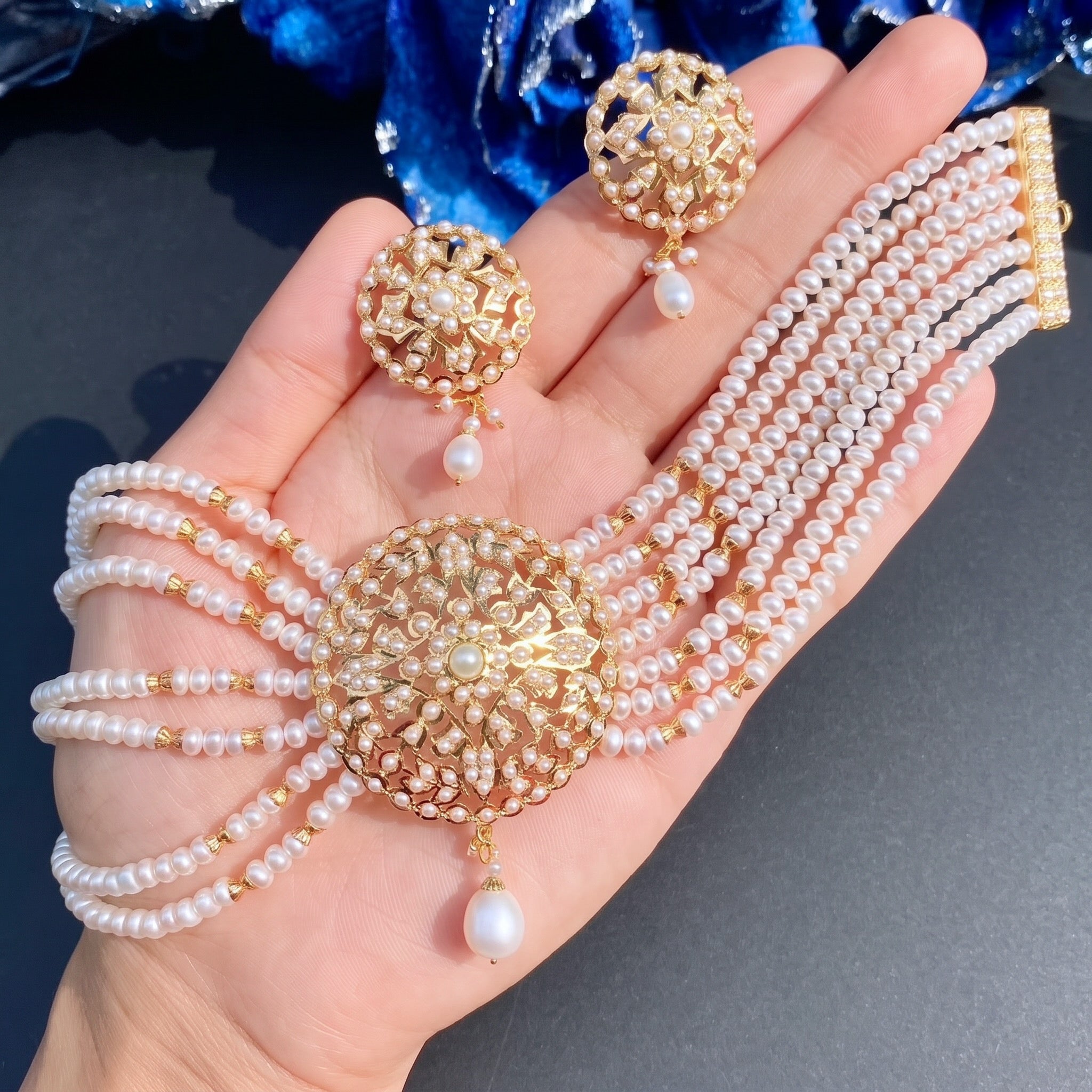 pearl choker with real pearls on silver for abroad wedding events