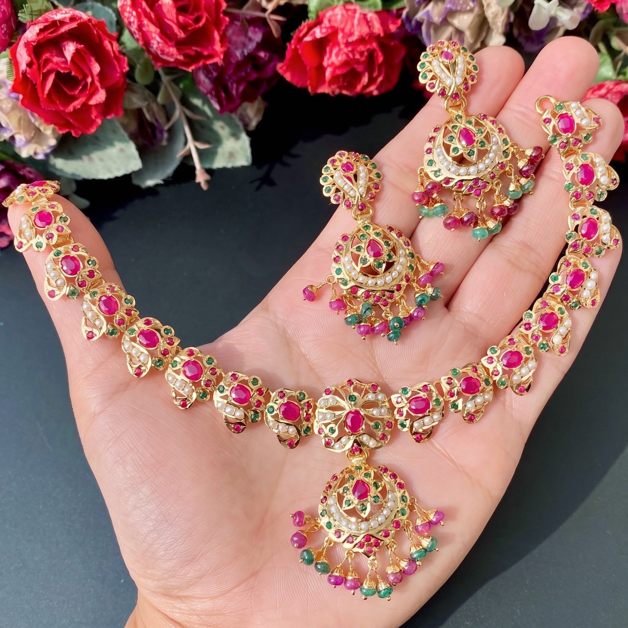 short indian necklace ruby emerald
