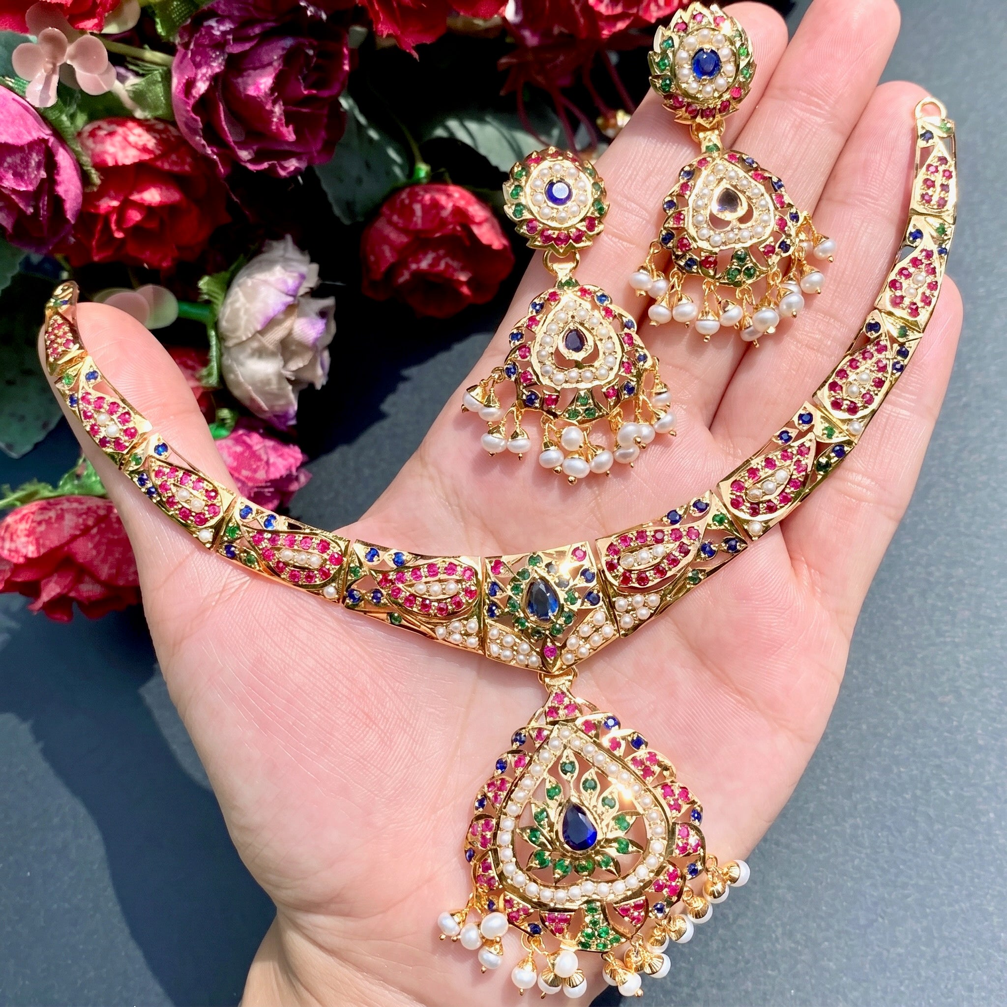 jadau necklace set with gold plating