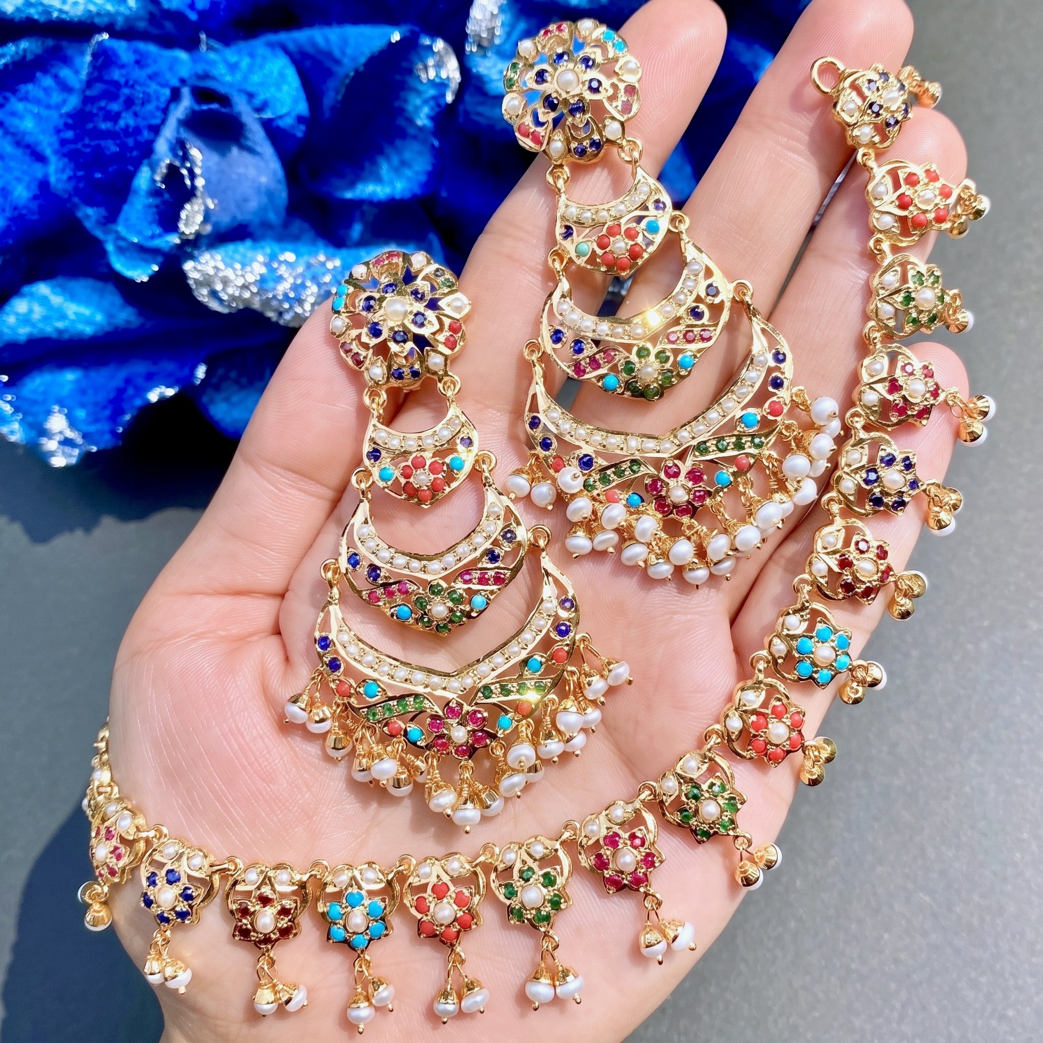 totaram jewellers navratna necklace earring sets