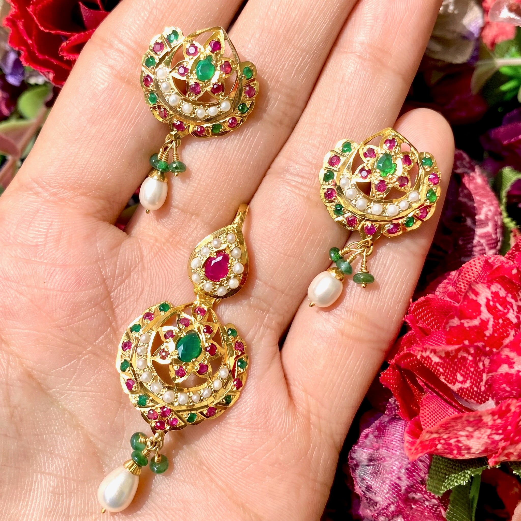 pakistani ruby emerald pendant set