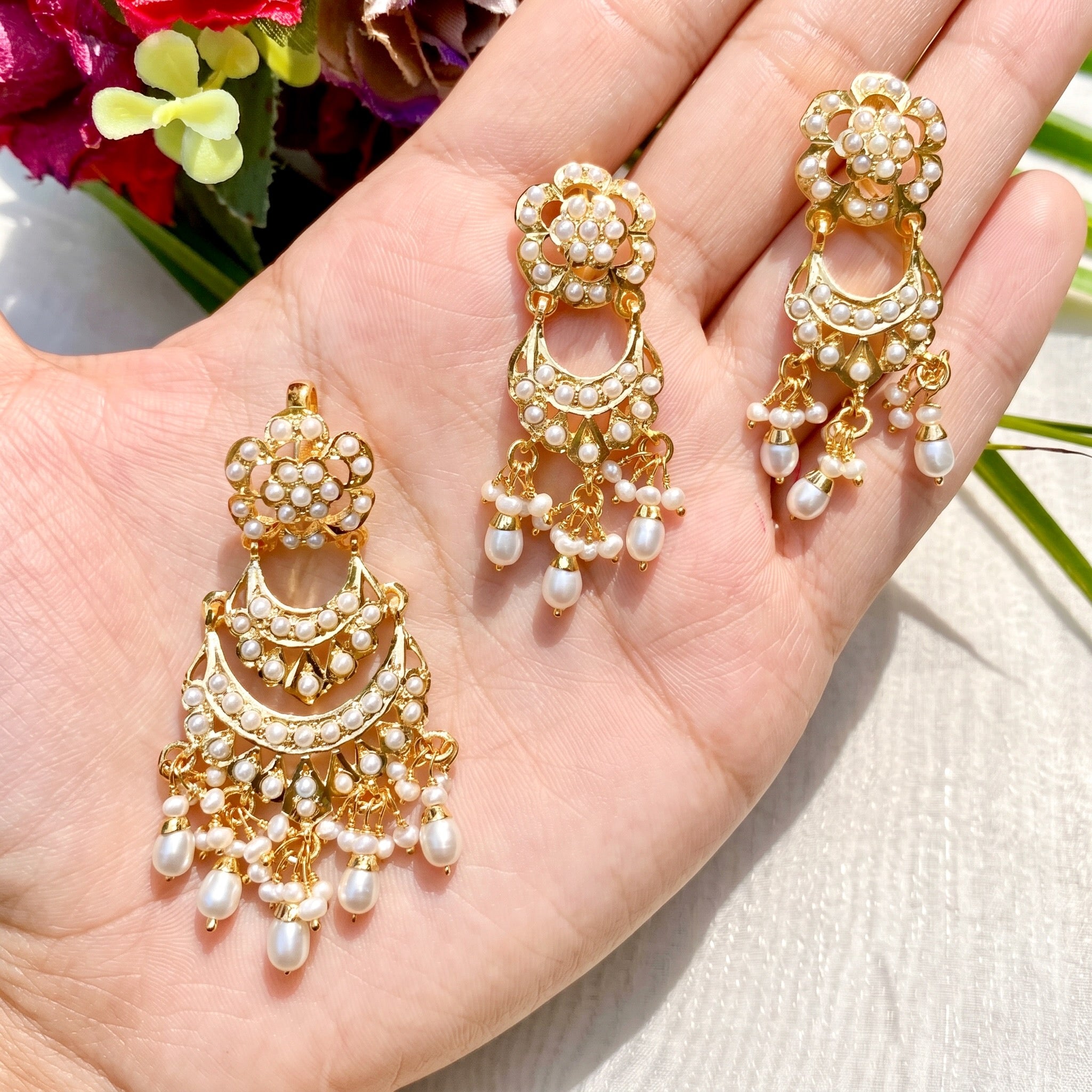 gold plated pendant set studded with pearls