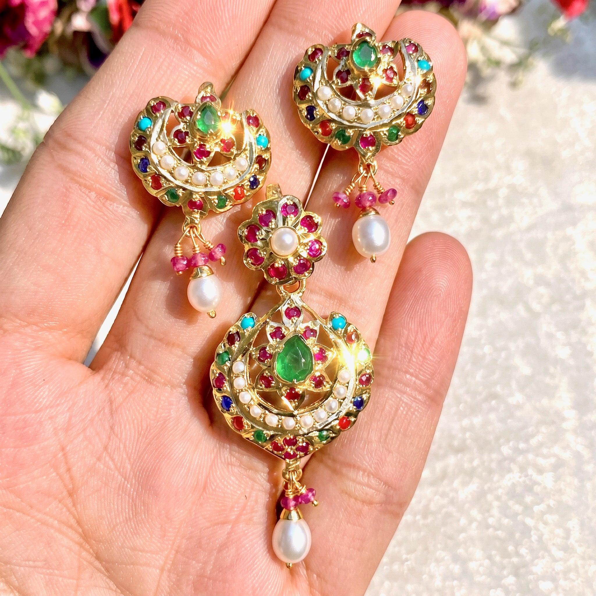 gold plated Navaratna pendant set