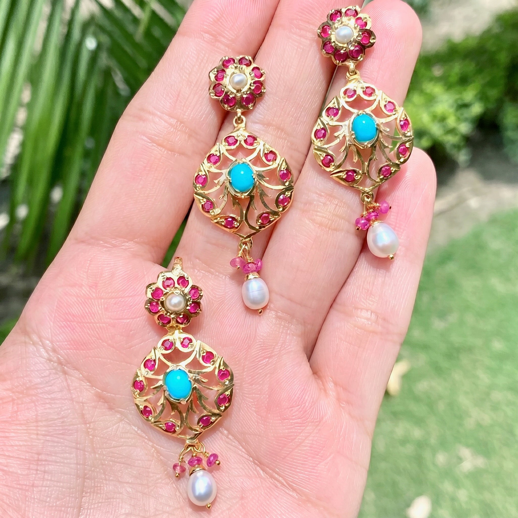 turquoise & ruby pendant set