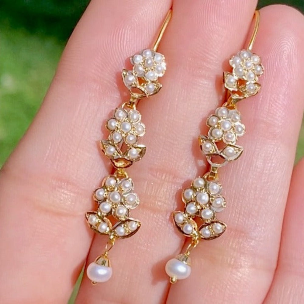 light weight bengali gold earrings studded with pearls