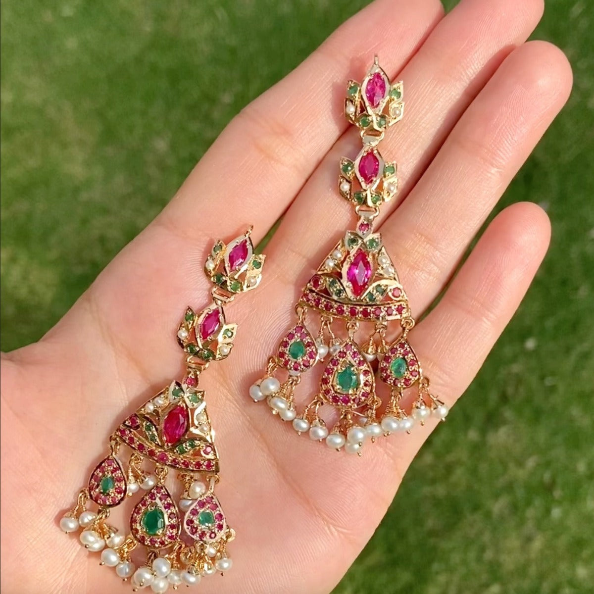 gold plated danglers in multi-colours