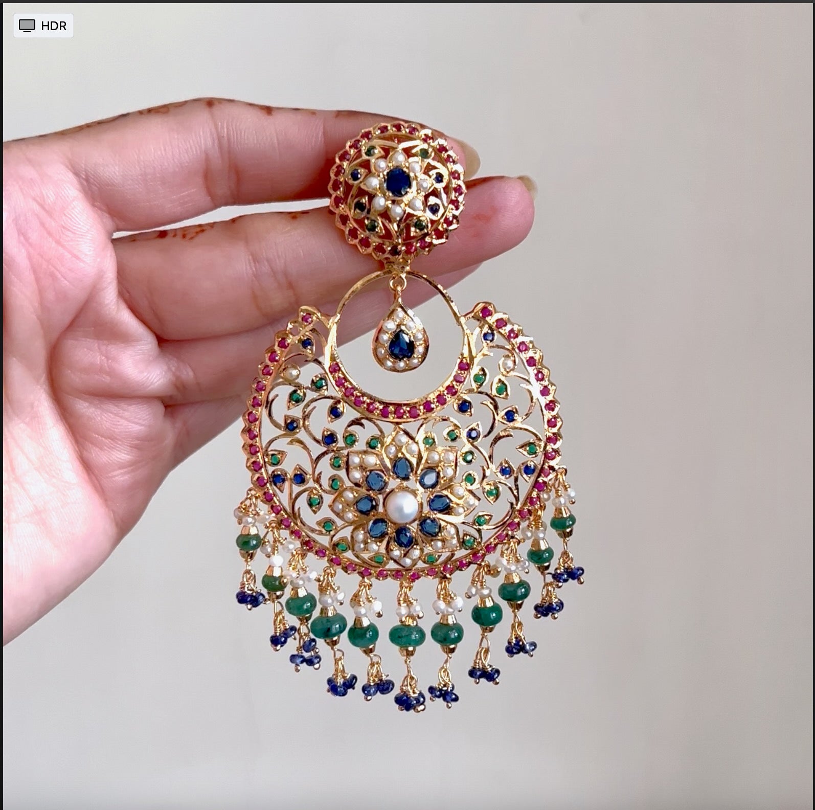 Multicoloured Jadau Chandbali Earrings | Statement Chandbali Earrings | Heritage Jadau Jewellery | ER 660