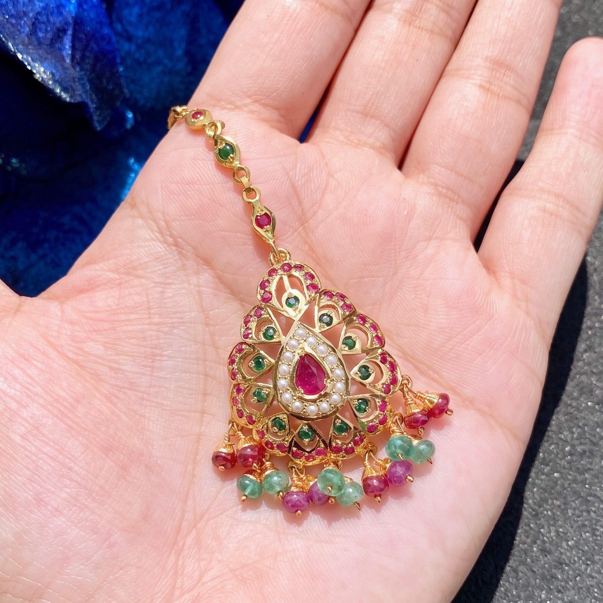 jadau maang tikka gold plated silver