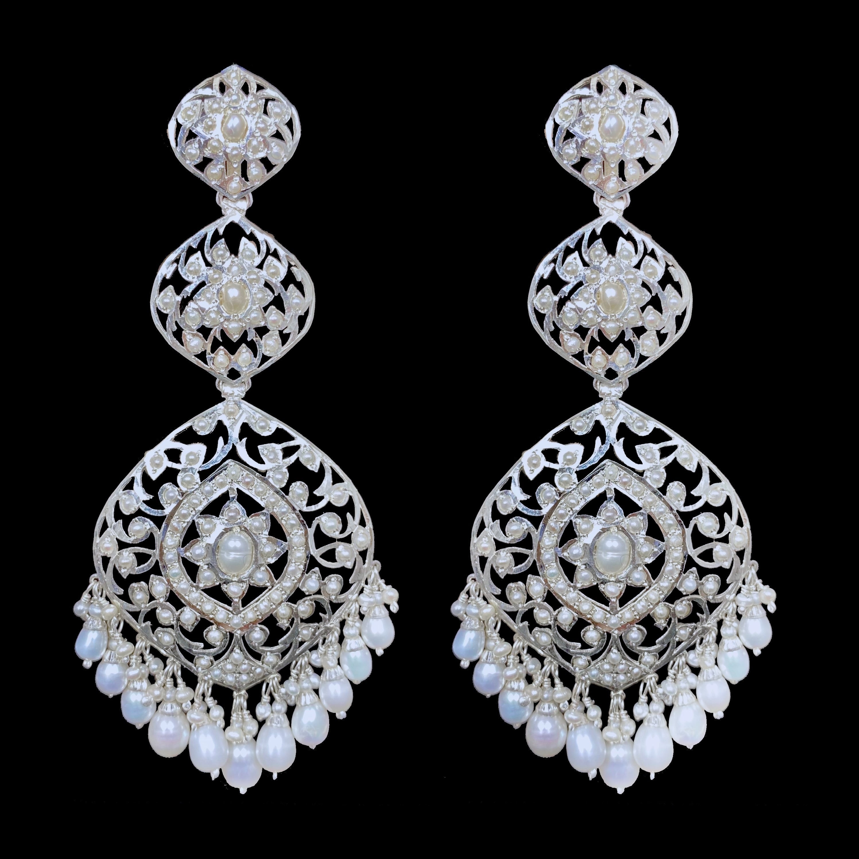 antique bohemian silver earrings with pearls