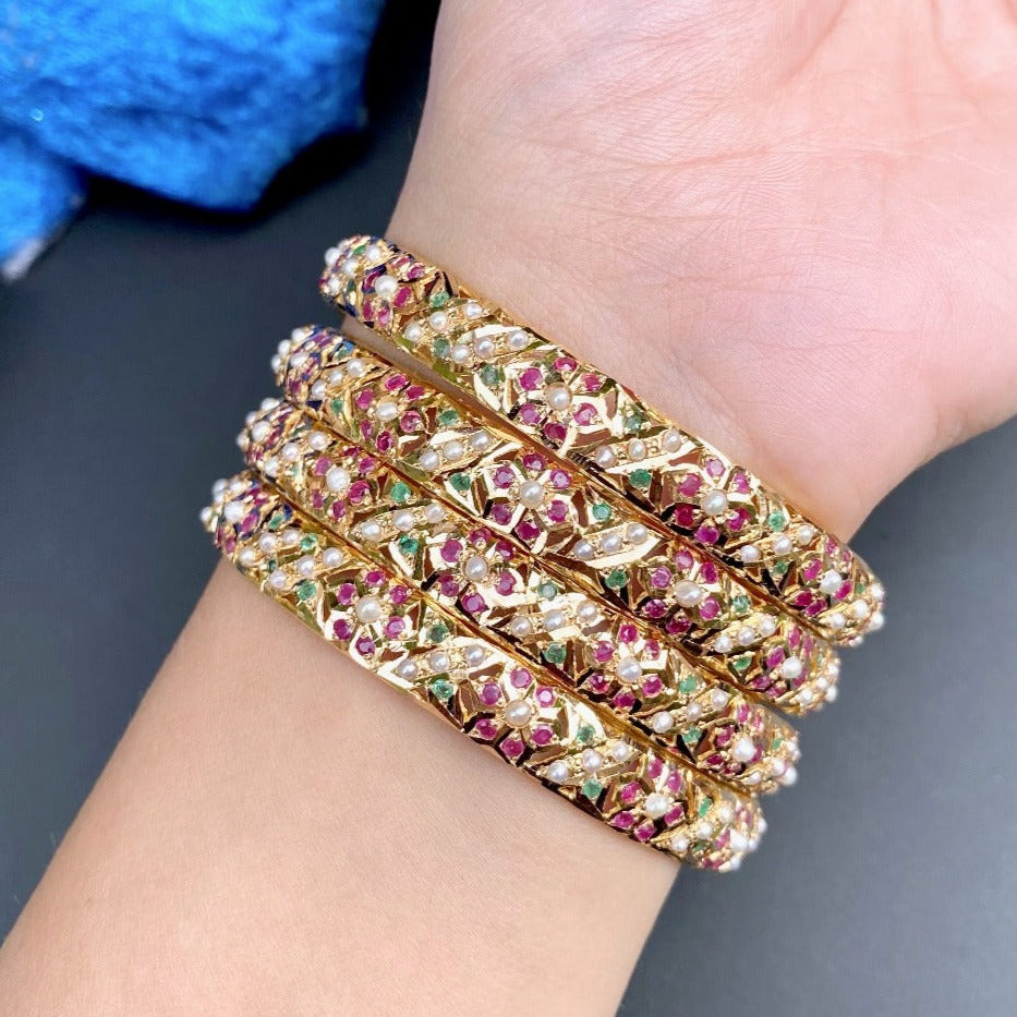 joroa kangan bangles on 22k gold with ruby emerald