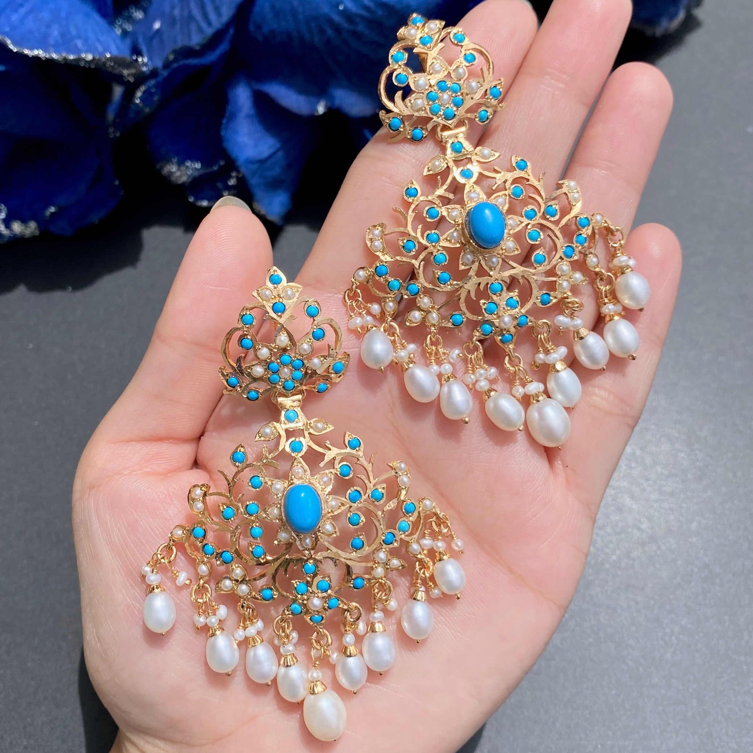 Turquoise Necklace Set | Gold Plated on Silver | Handmade Indian Jewelry Online
