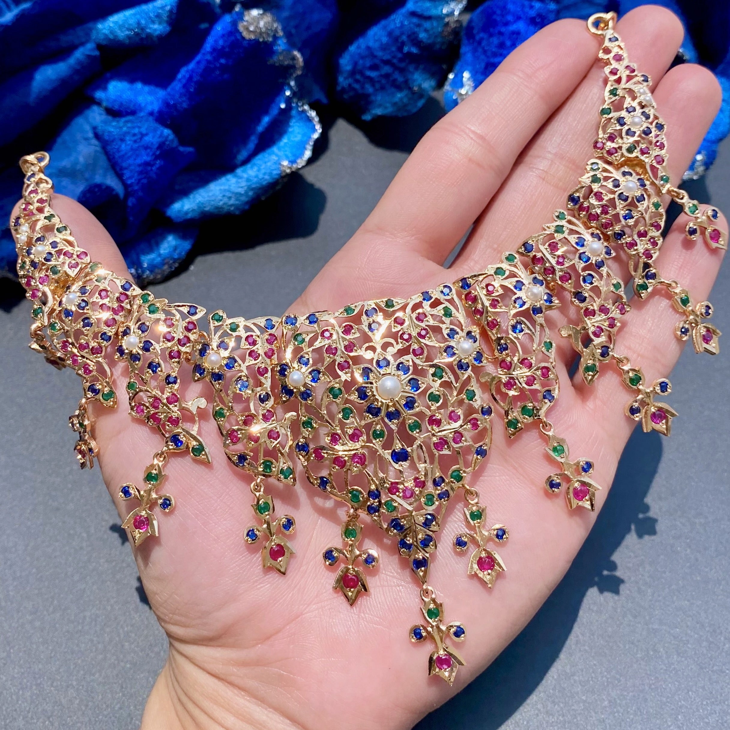 Antique Design Indian Necklace Set | Gold Plated on Silver | Old World Charm
