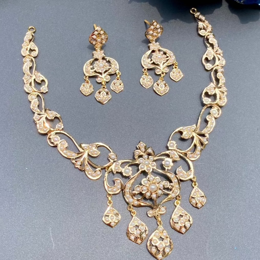 antique pearl gold necklace set