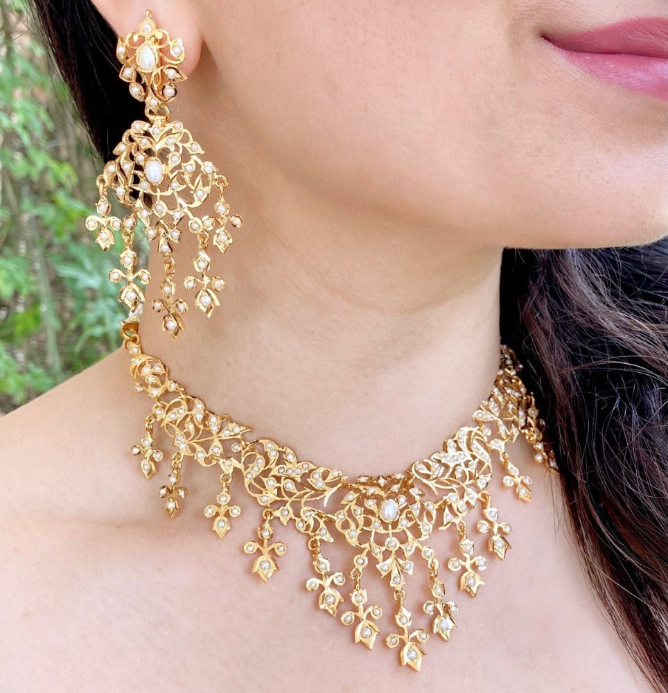 antique gold plated indian neckalce set