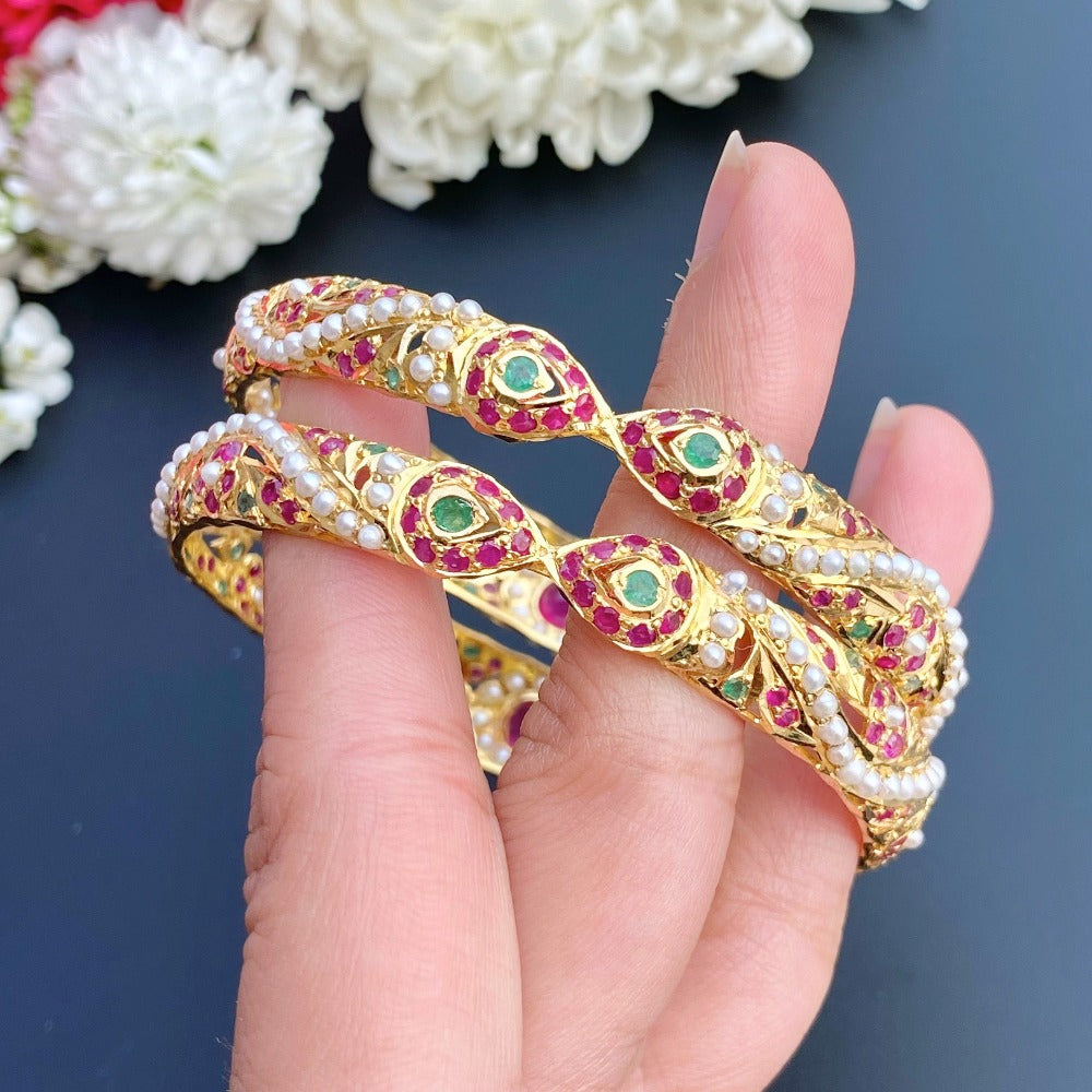 indian yellow gold bangles with precious gemstones