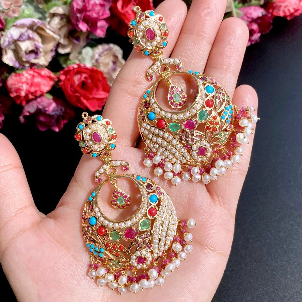 Buy Gold Chandbalis with navratna stones for Women Online