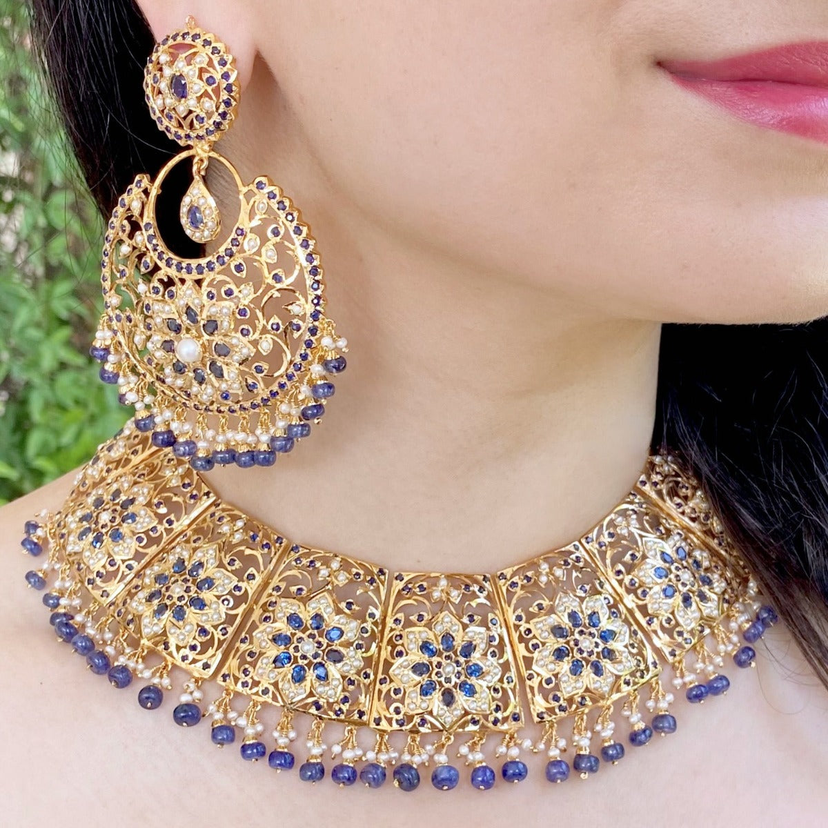 bridal jewelry set to pair with blue lehenga