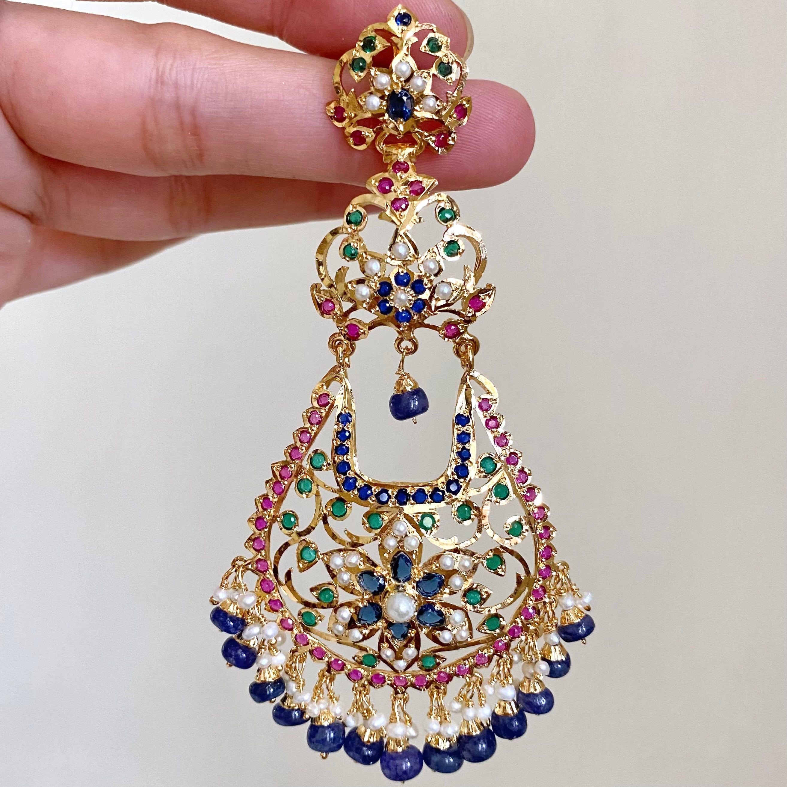 long chandbali earrings multicoloured