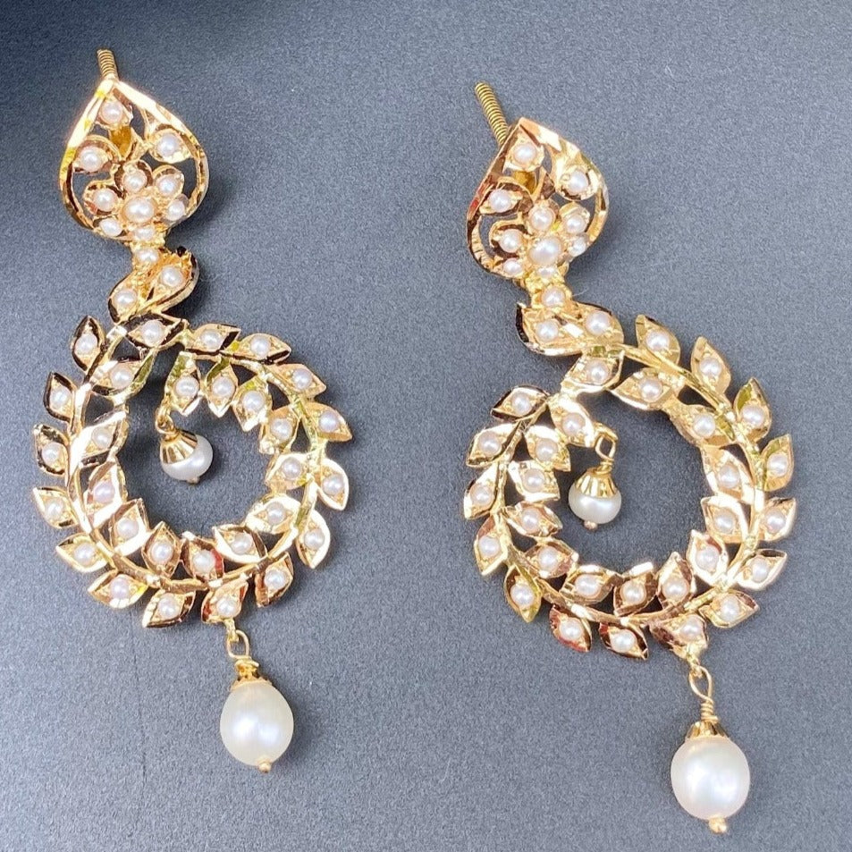 22k gold indian earrings studded with pearl drops online