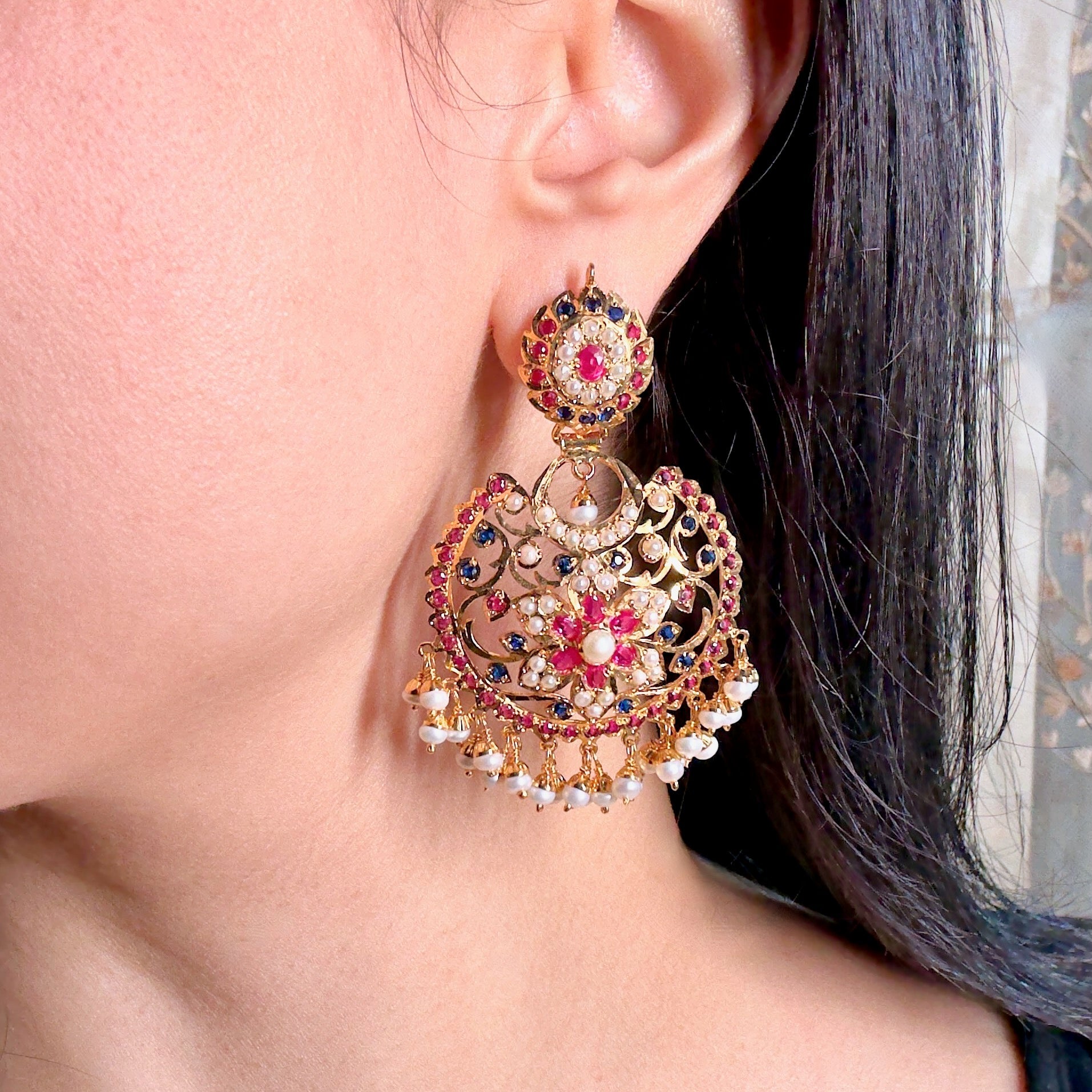 Medium Sized Chandbali Earrings on 925 Silver ER 565